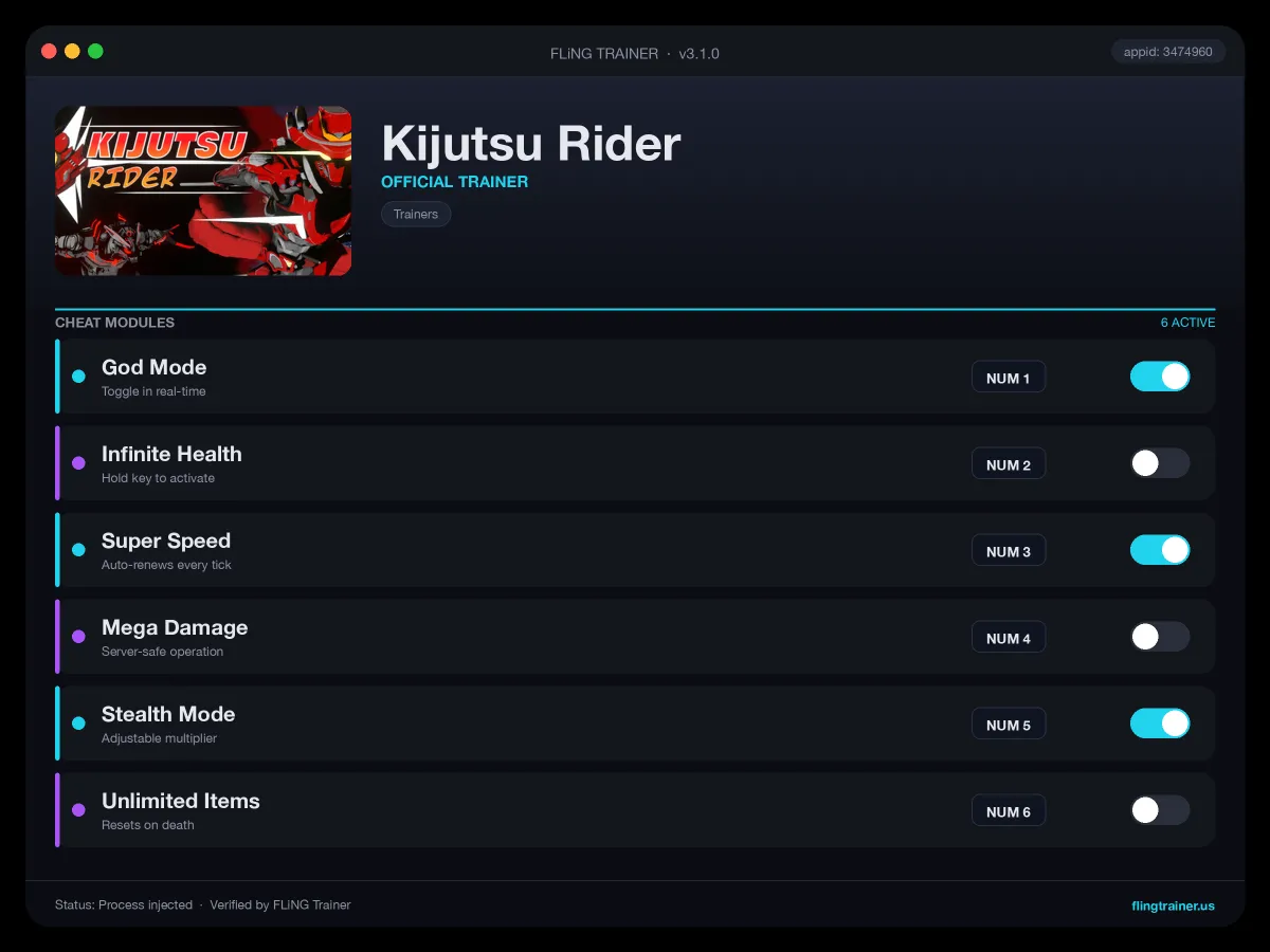 Kijutsu Rider Trainer interface