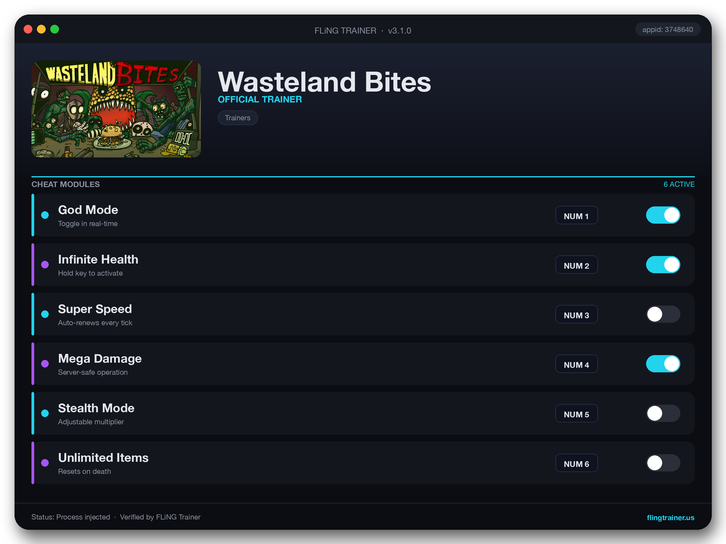 Wasteland Bites Trainer interface