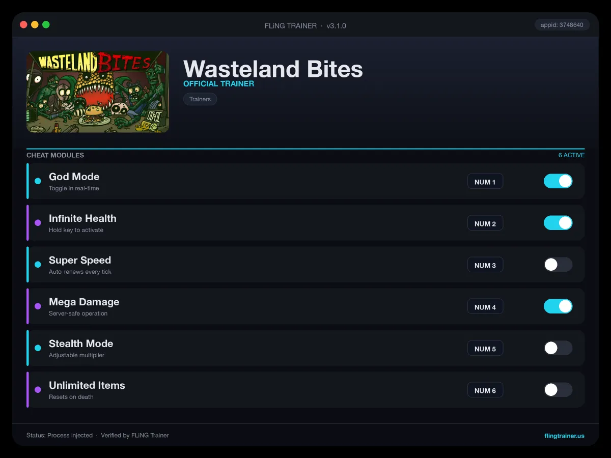 Wasteland Bites Trainer interface