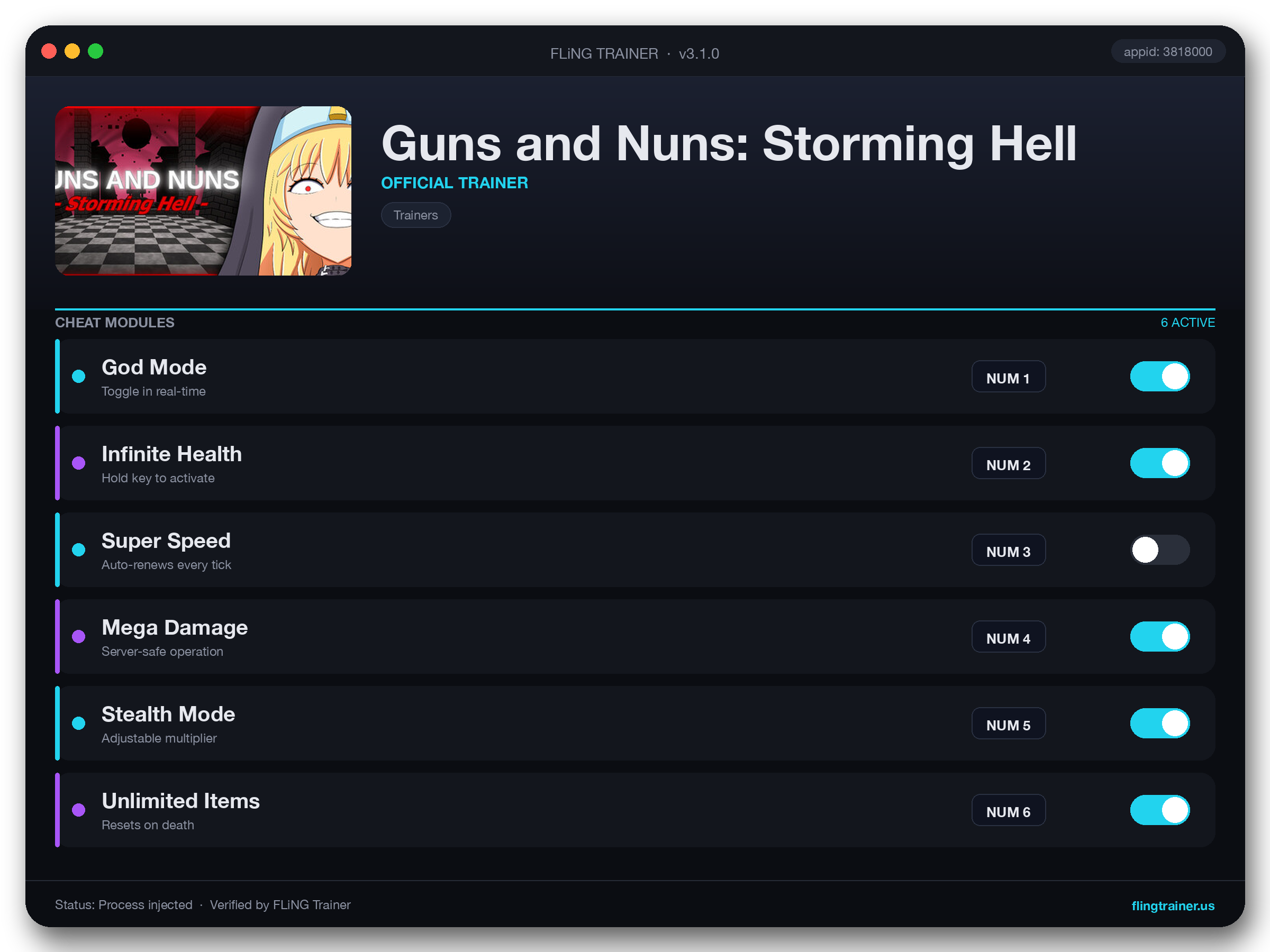 Guns and Nuns: Storming Hell Trainer interface