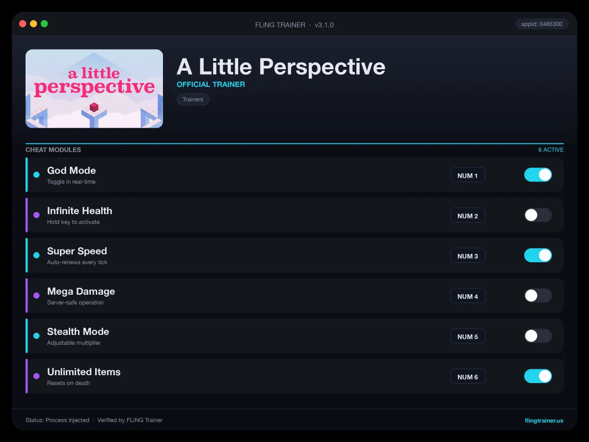 A Little Perspective Trainer interface