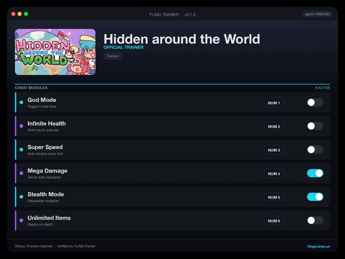 Hidden around the World Trainer interface