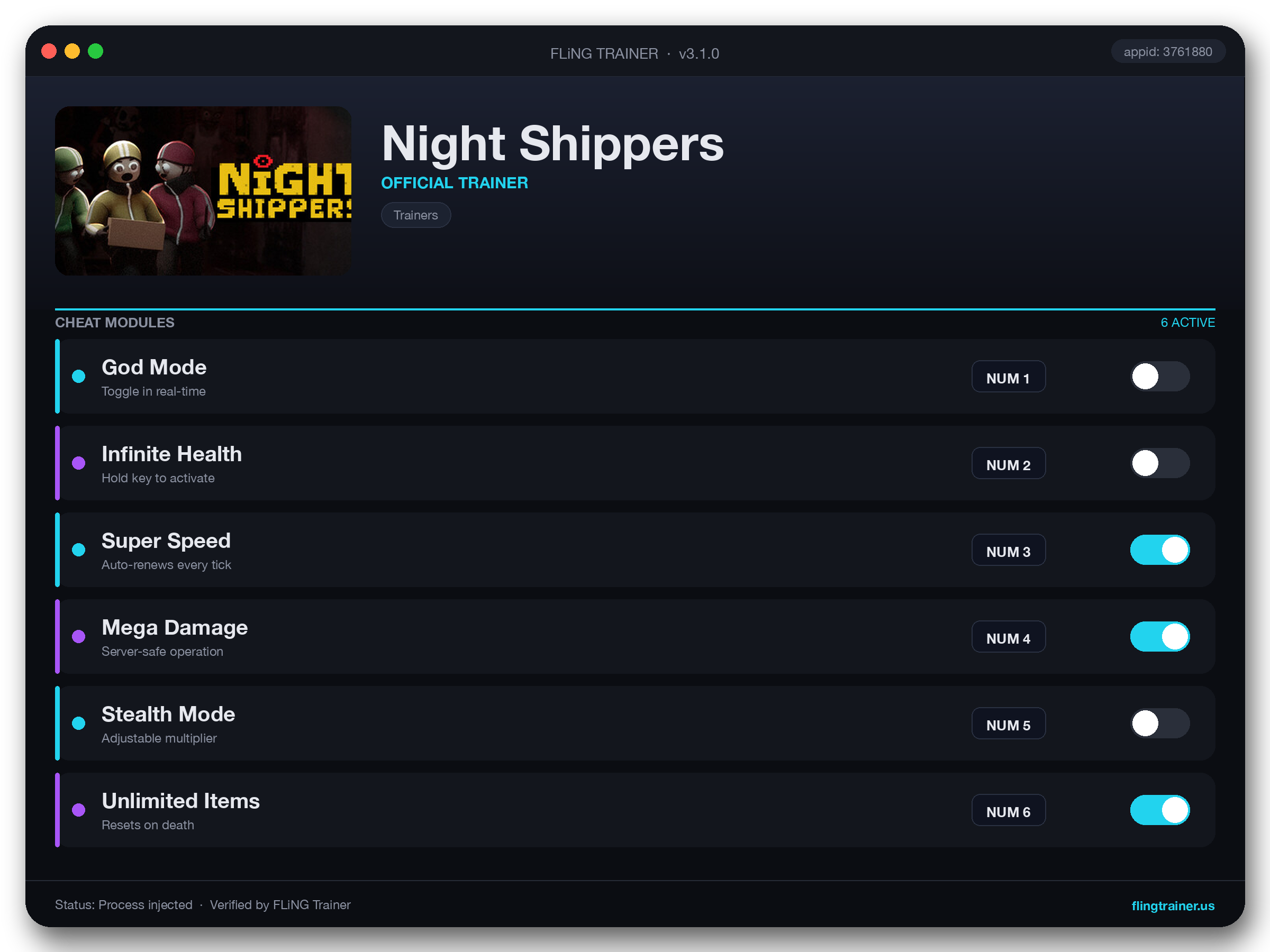 Night Shippers Trainer interface