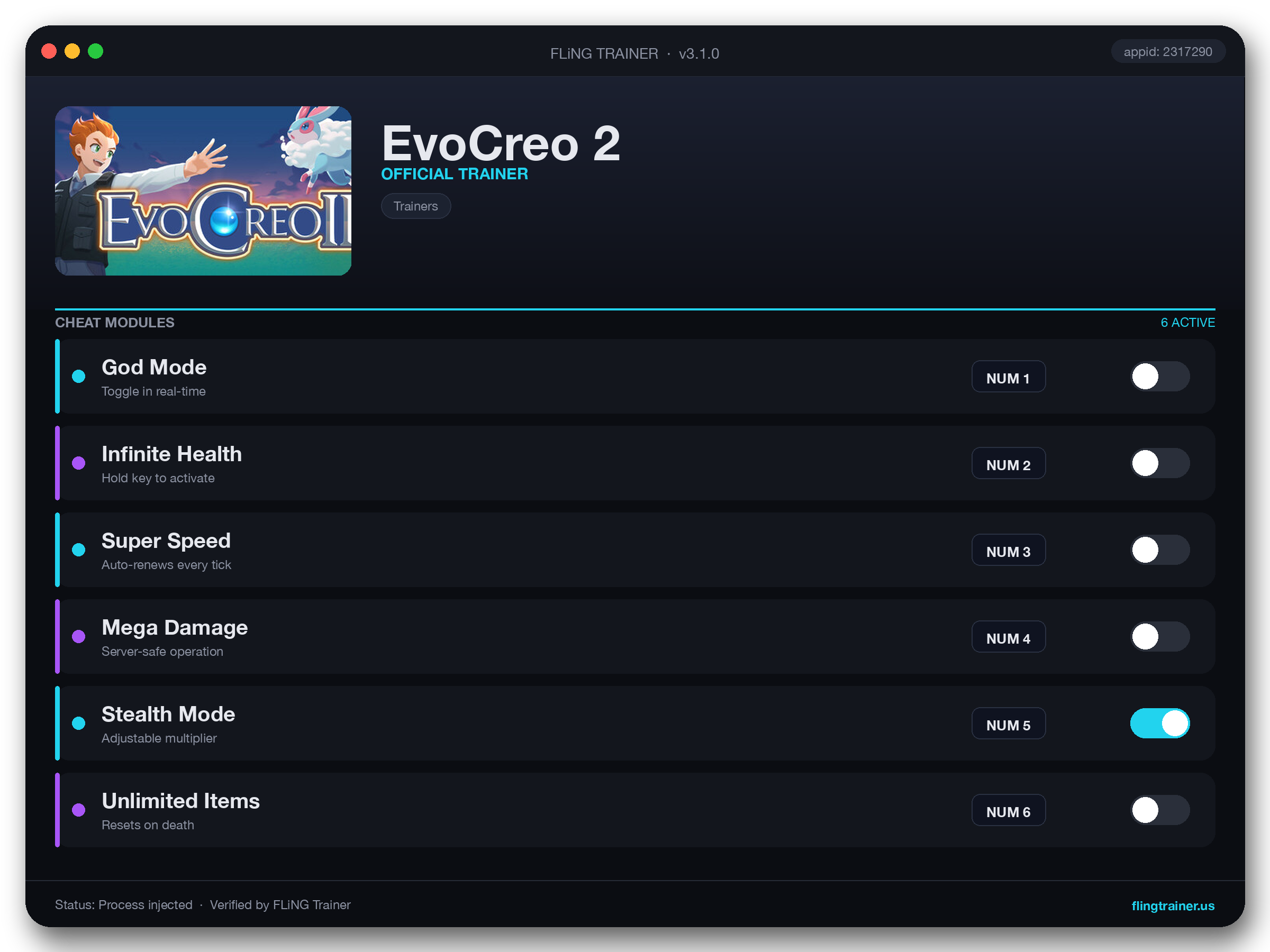 EvoCreo 2 Trainer interface