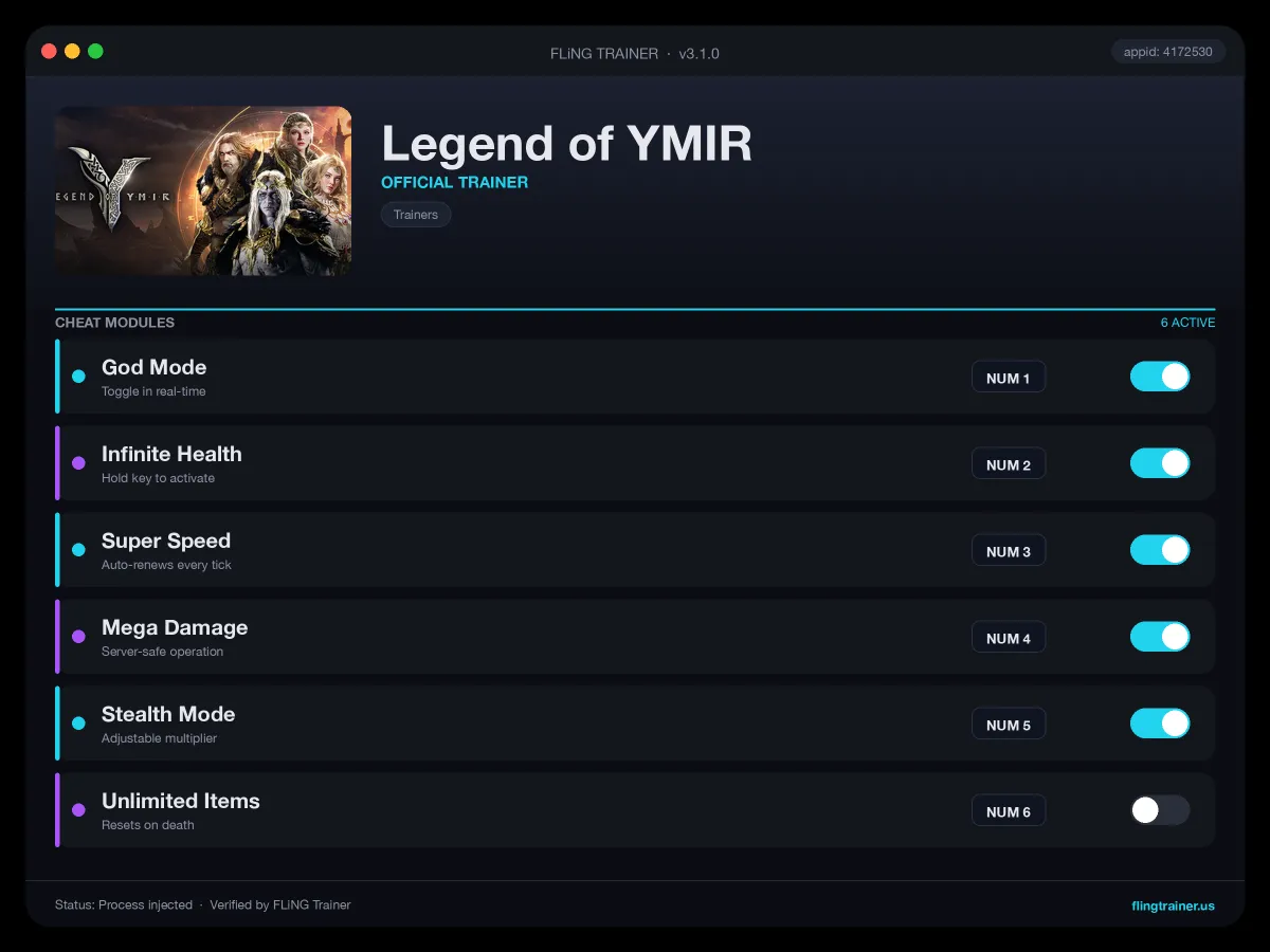 Legend of YMIR Trainer interface