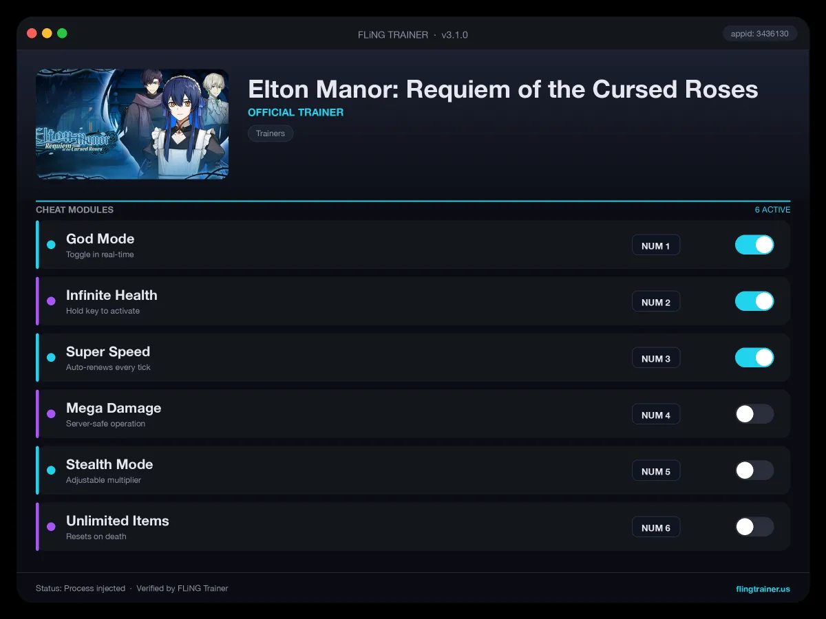 Elton Manor: Requiem of the Cursed Roses Trainer interface