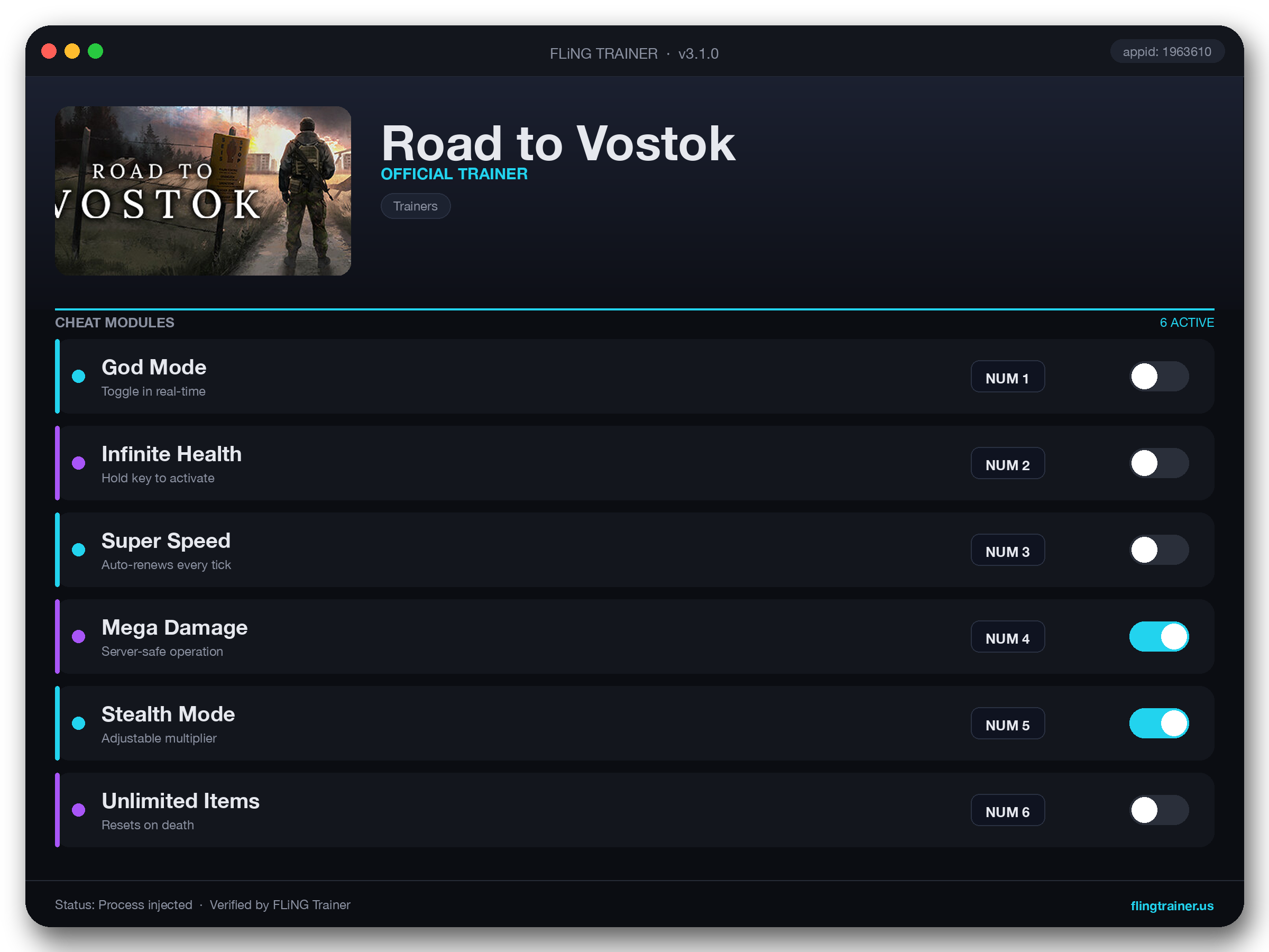 Road to Vostok Trainer interface