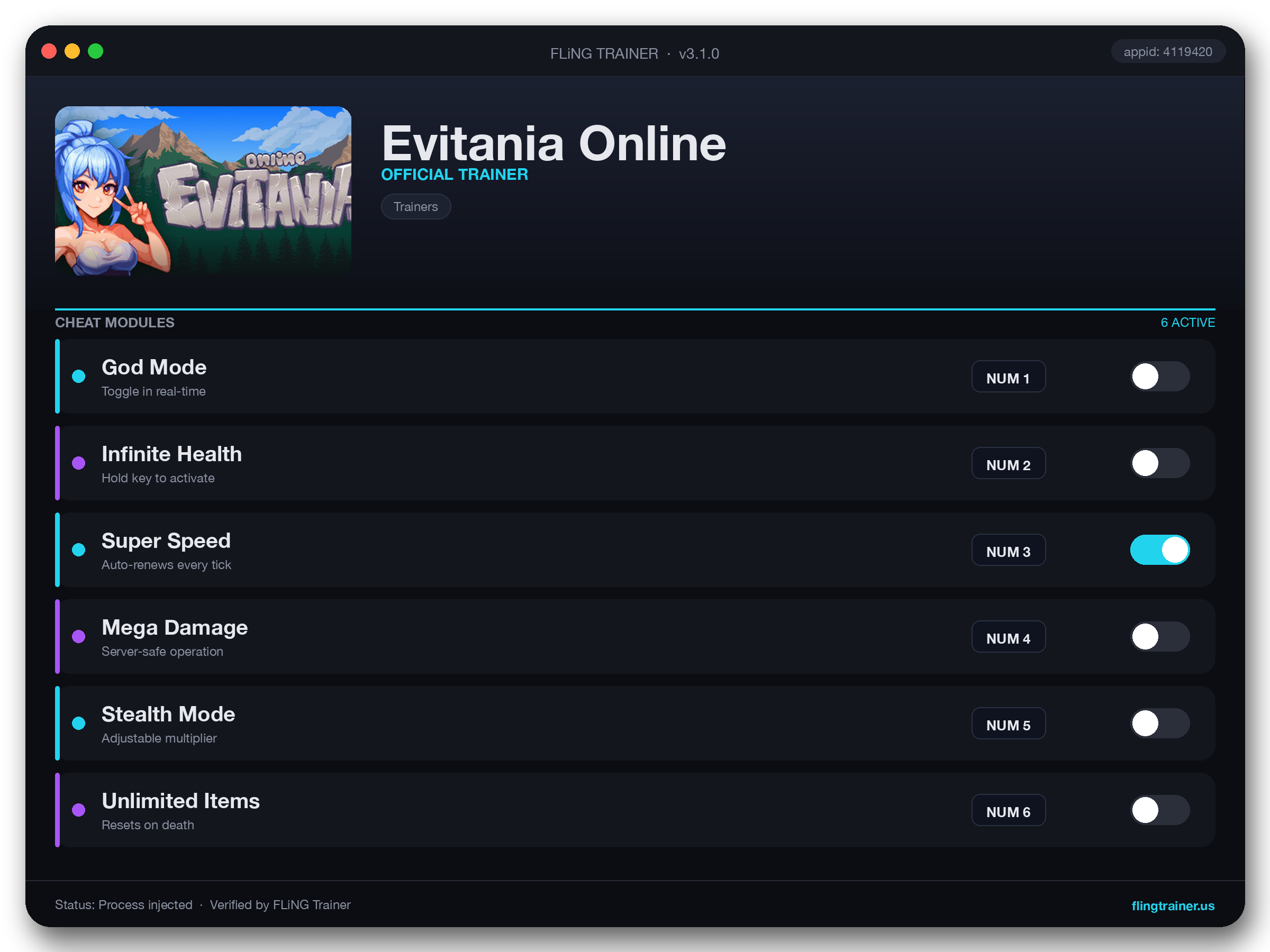 Evitania Online Trainer interface