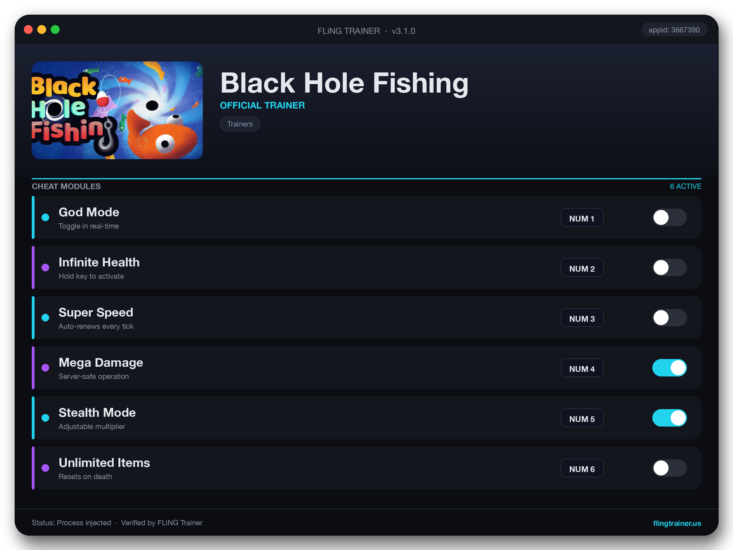 Black Hole Fishing Trainer interface