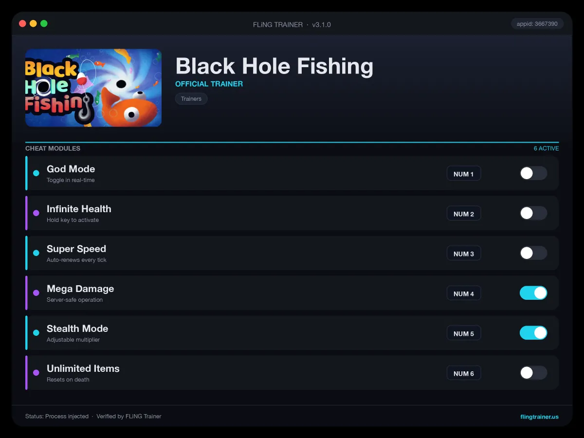 Black Hole Fishing Trainer interface