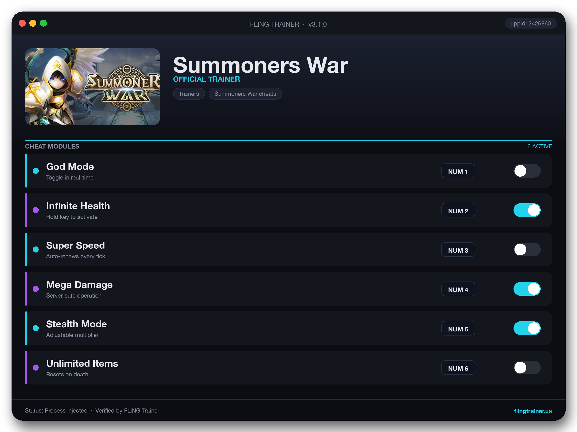 Summoners War Trainer interface