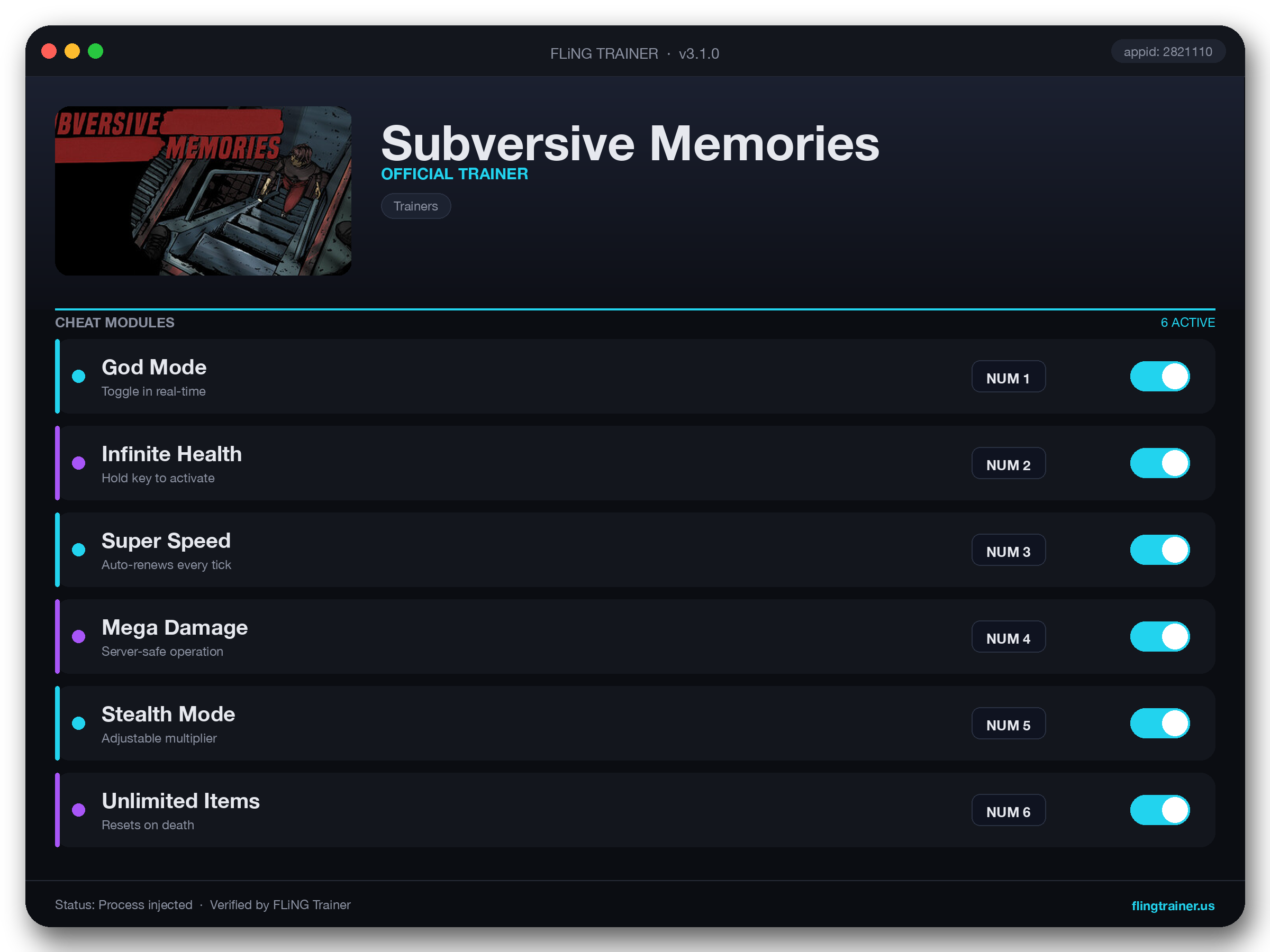 Subversive Memories Trainer interface