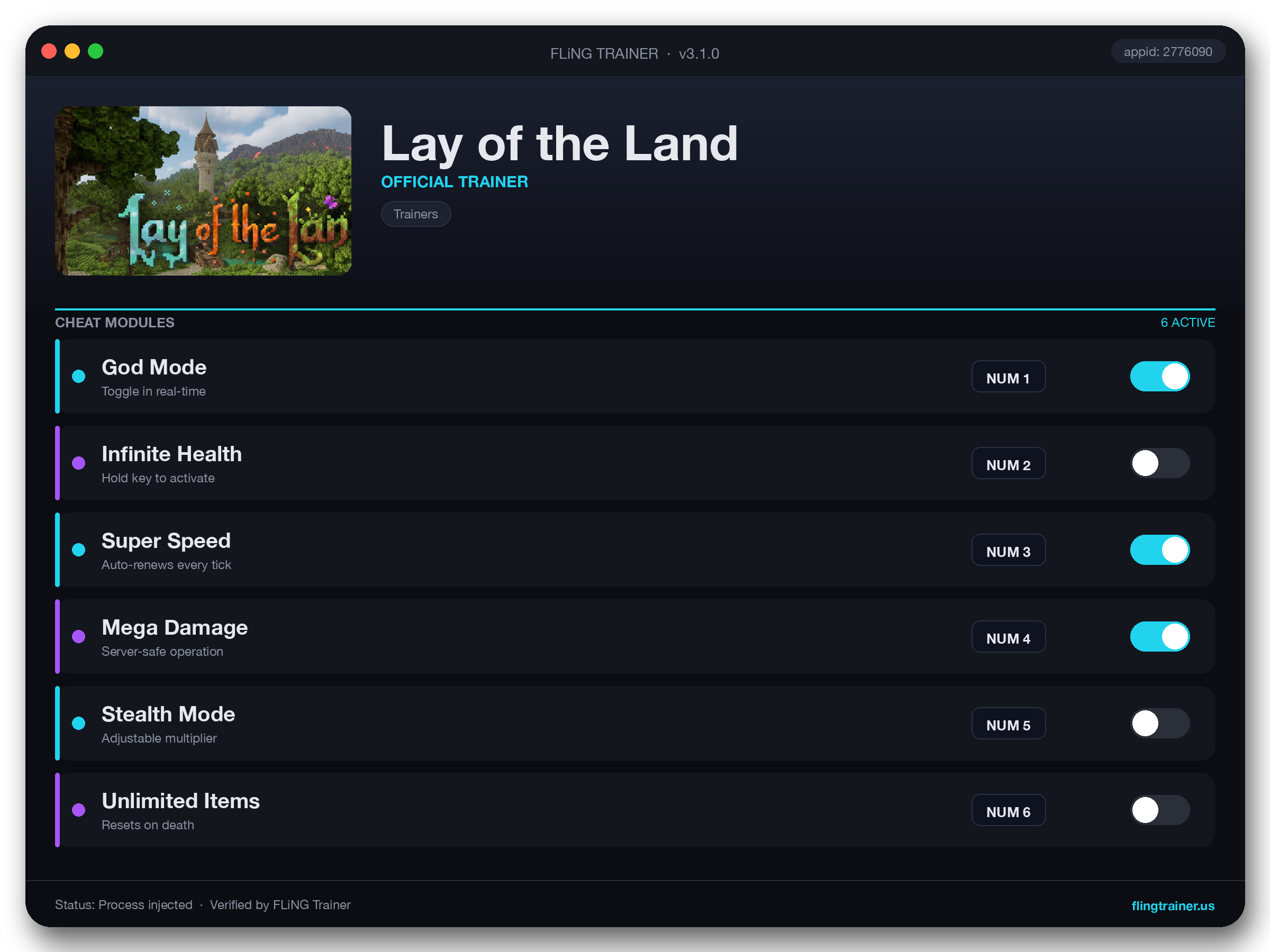 Lay of the Land Trainer interface