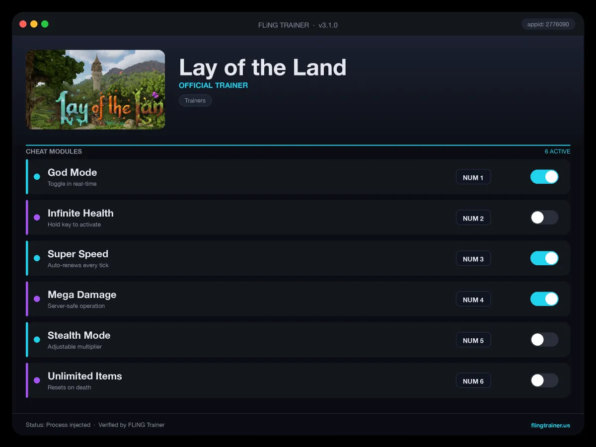 Lay of the Land Trainer interface