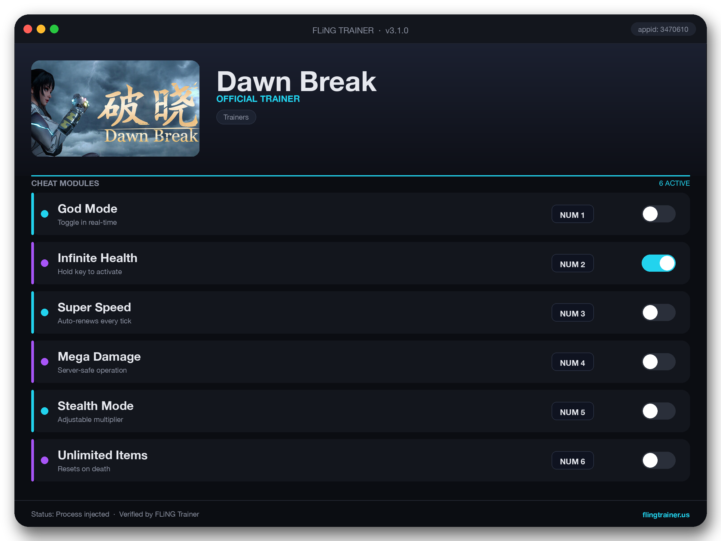 Dawn Break Trainer interface