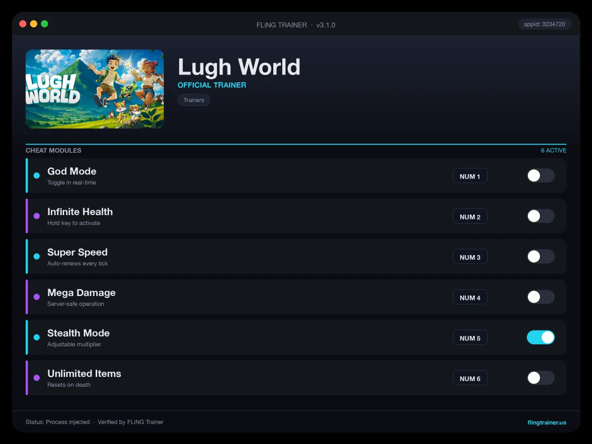 Lugh World Trainer interface