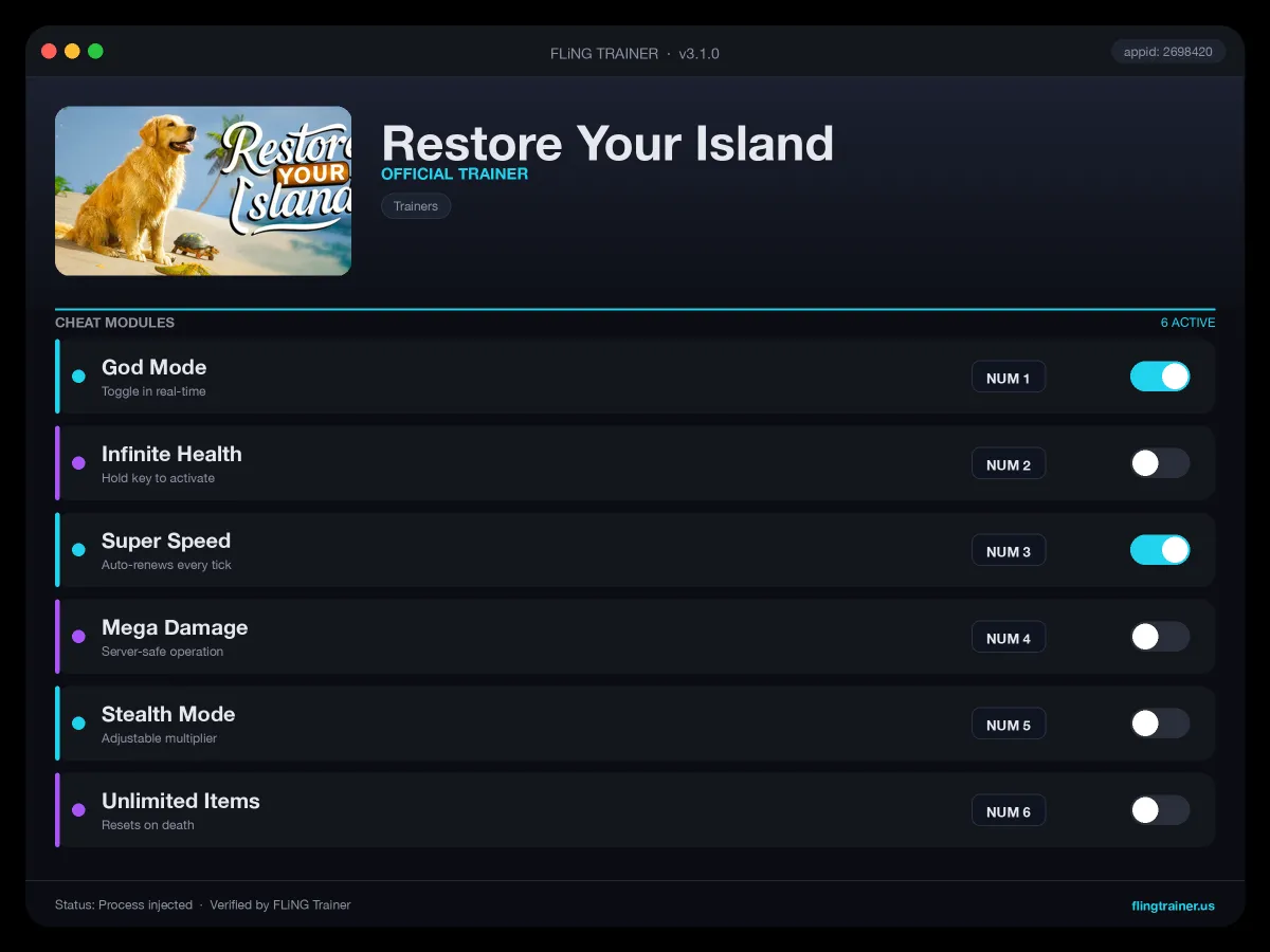 Restore Your Island Trainer interface