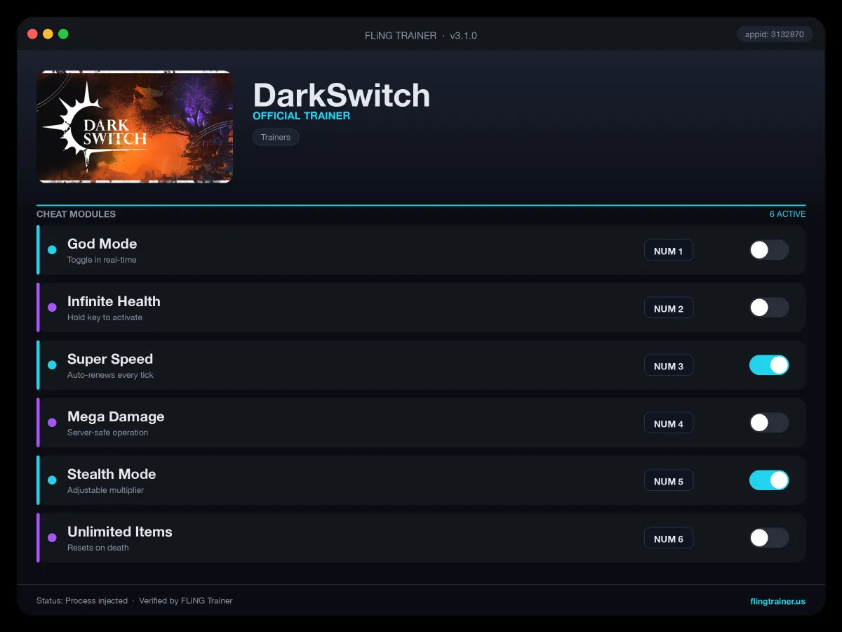 DarkSwitch Trainer interface