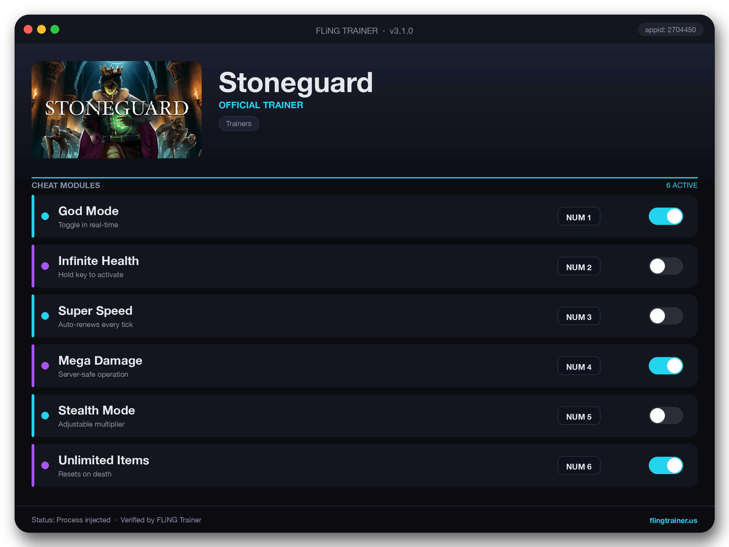 Stoneguard Trainer interface