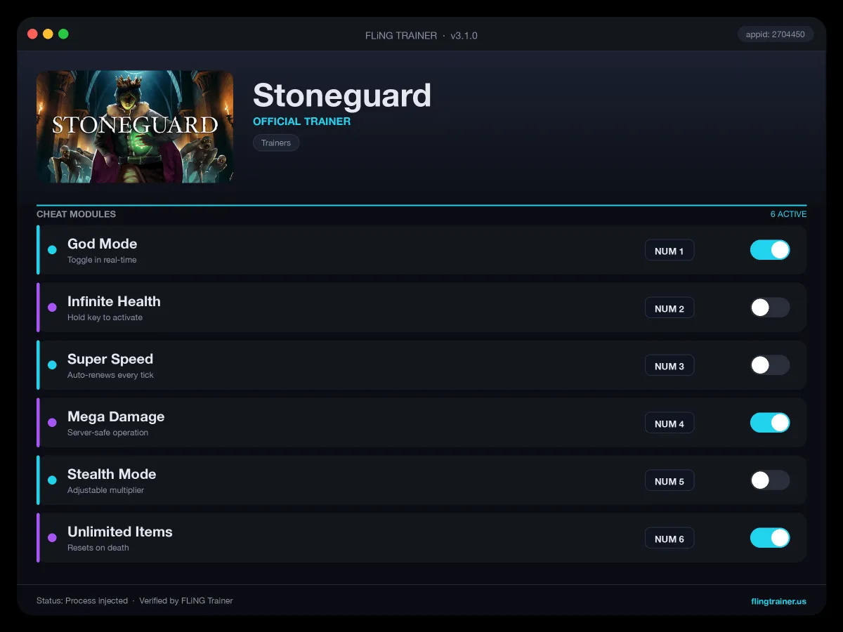 Stoneguard Trainer interface