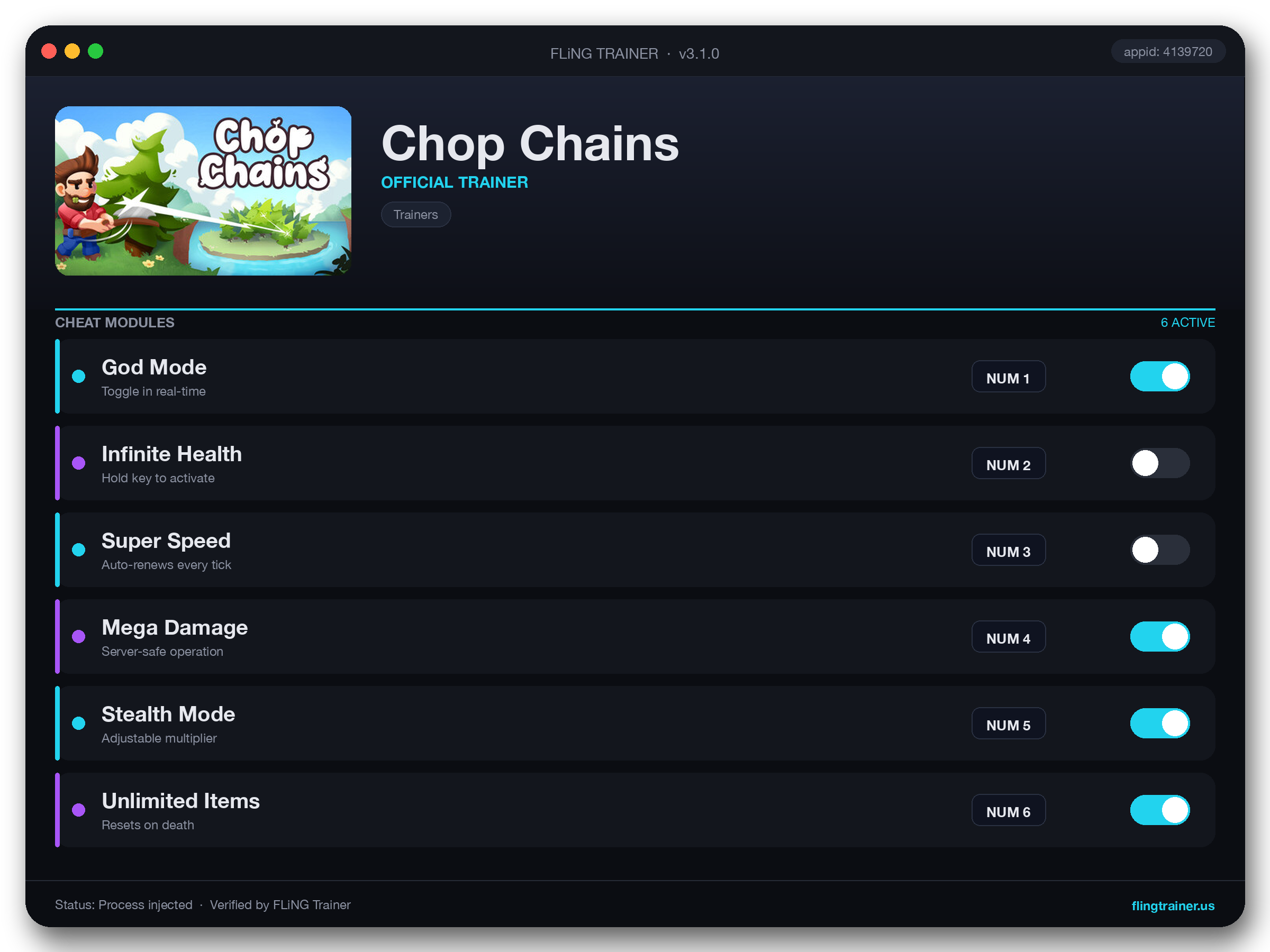 Chop Chains Trainer interface