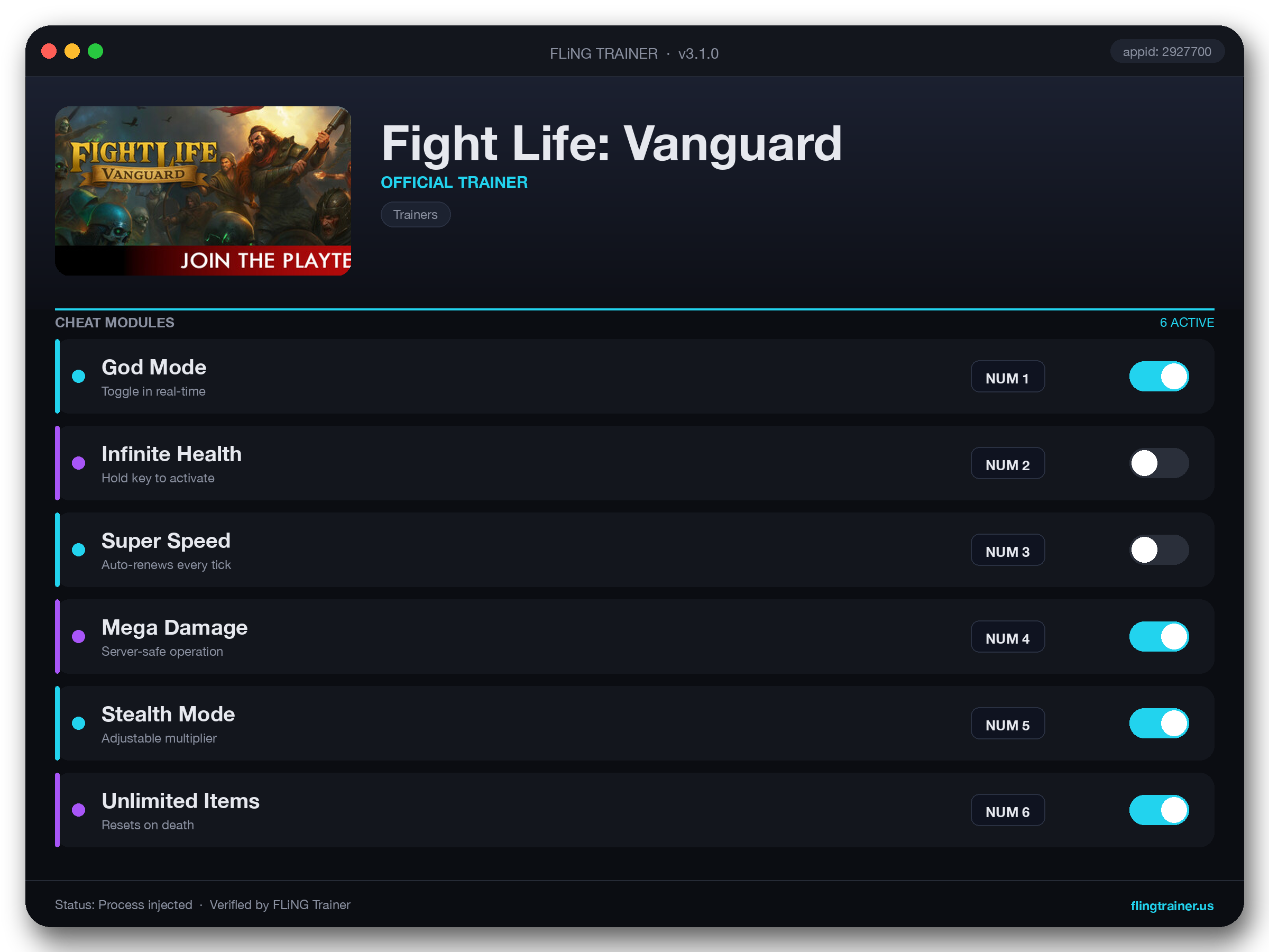 Fight Life: Vanguard Trainer interface