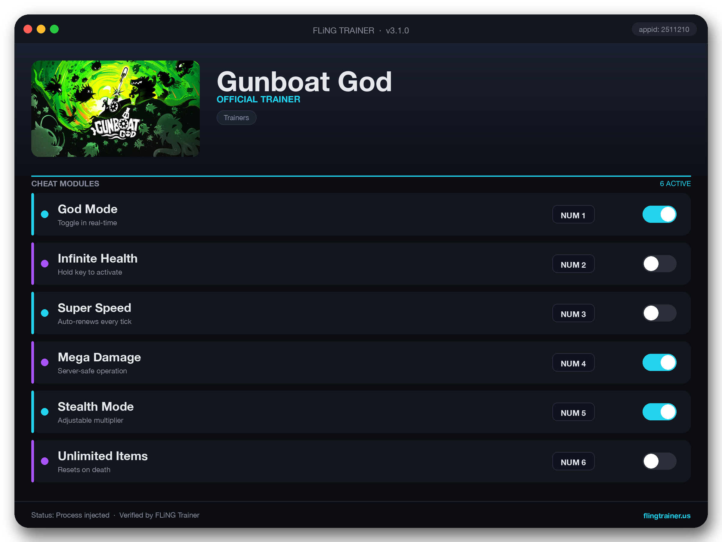 Gunboat God Trainer interface