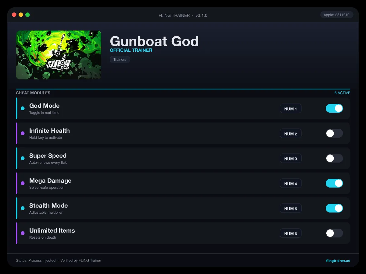 Gunboat God Trainer interface