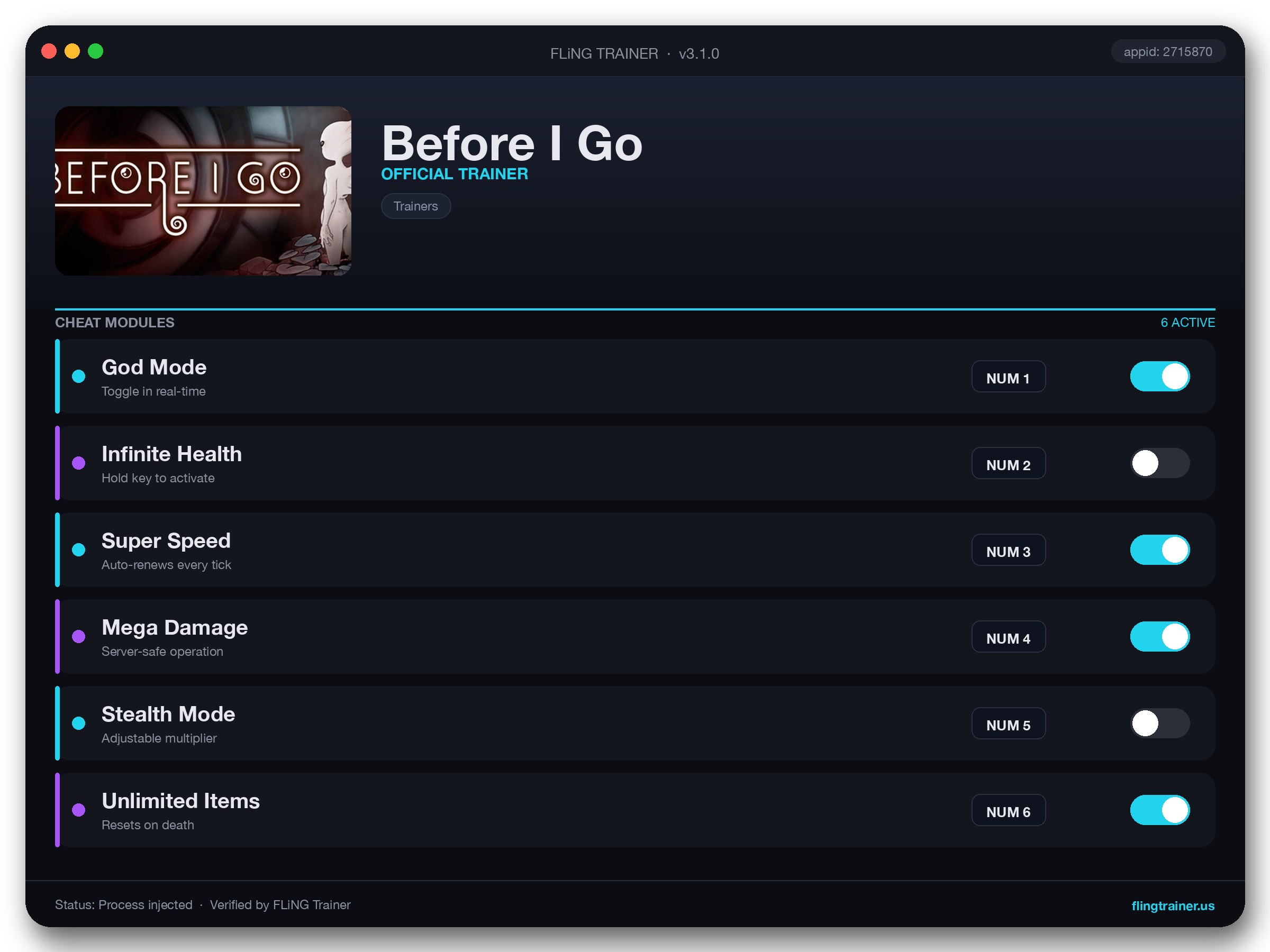 Before I Go Trainer interface