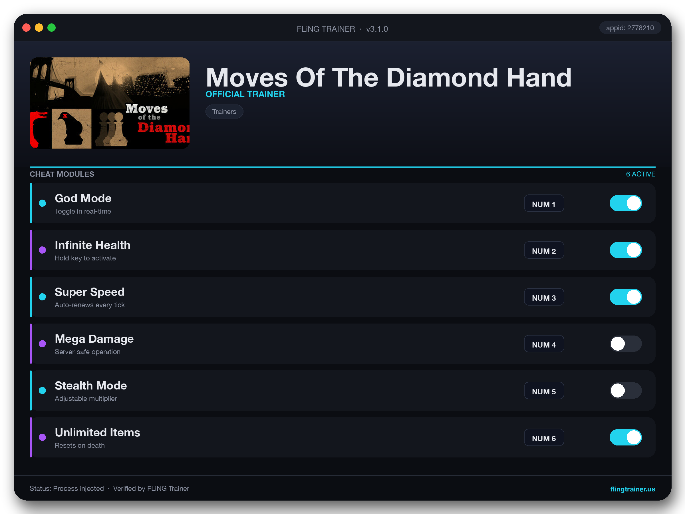 Moves Of The Diamond Hand Trainer interface