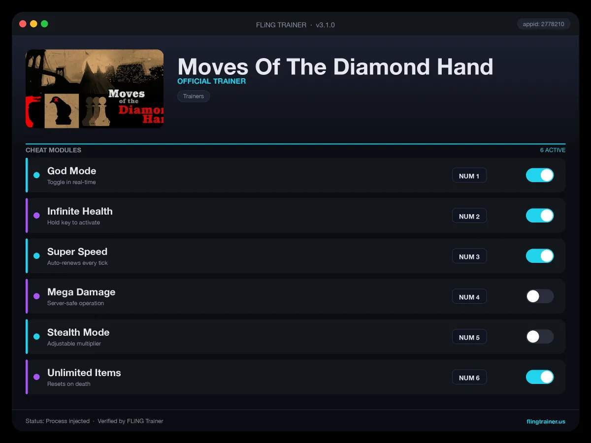 Moves Of The Diamond Hand Trainer interface