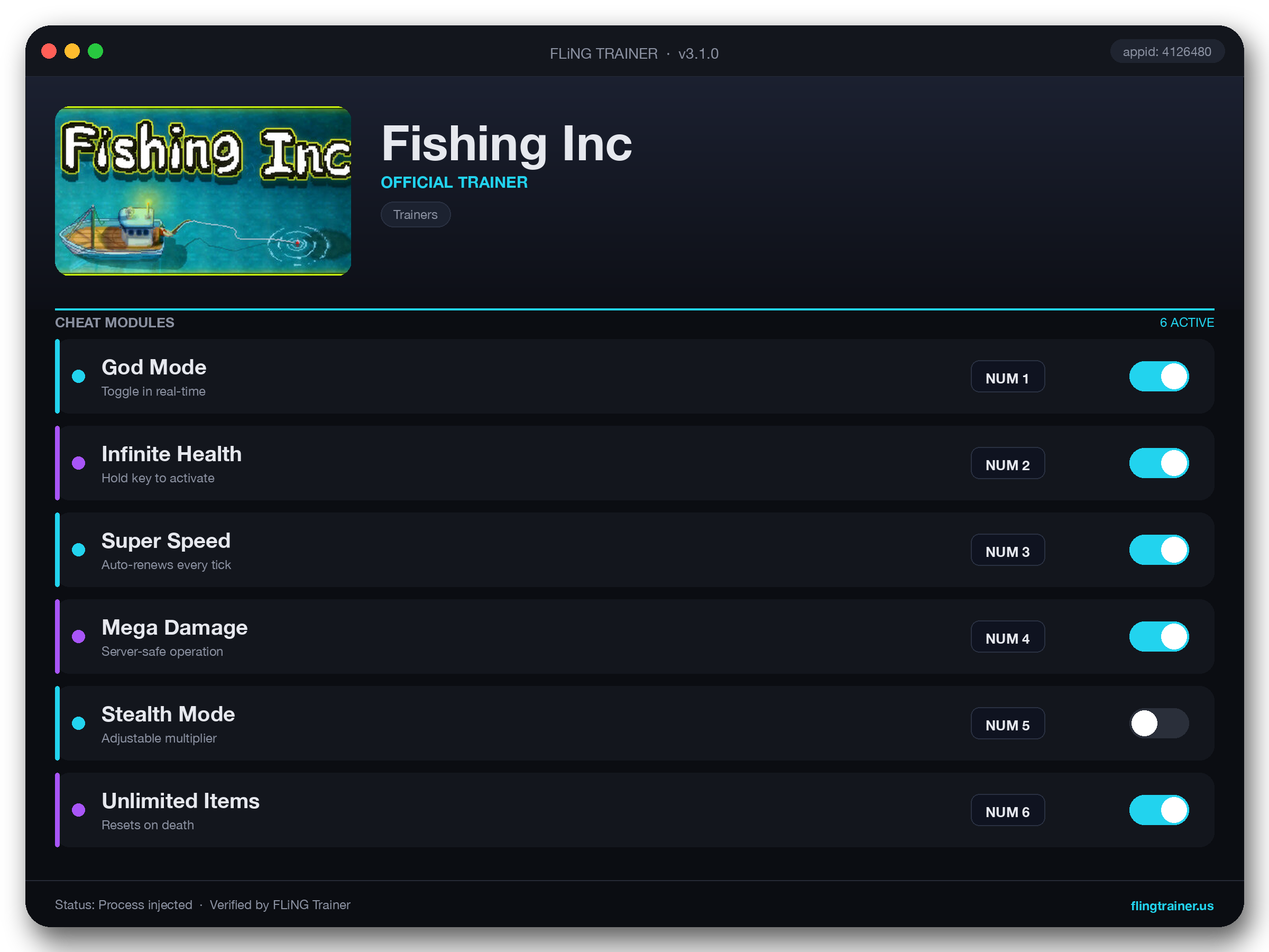 Fishing Inc Trainer interface