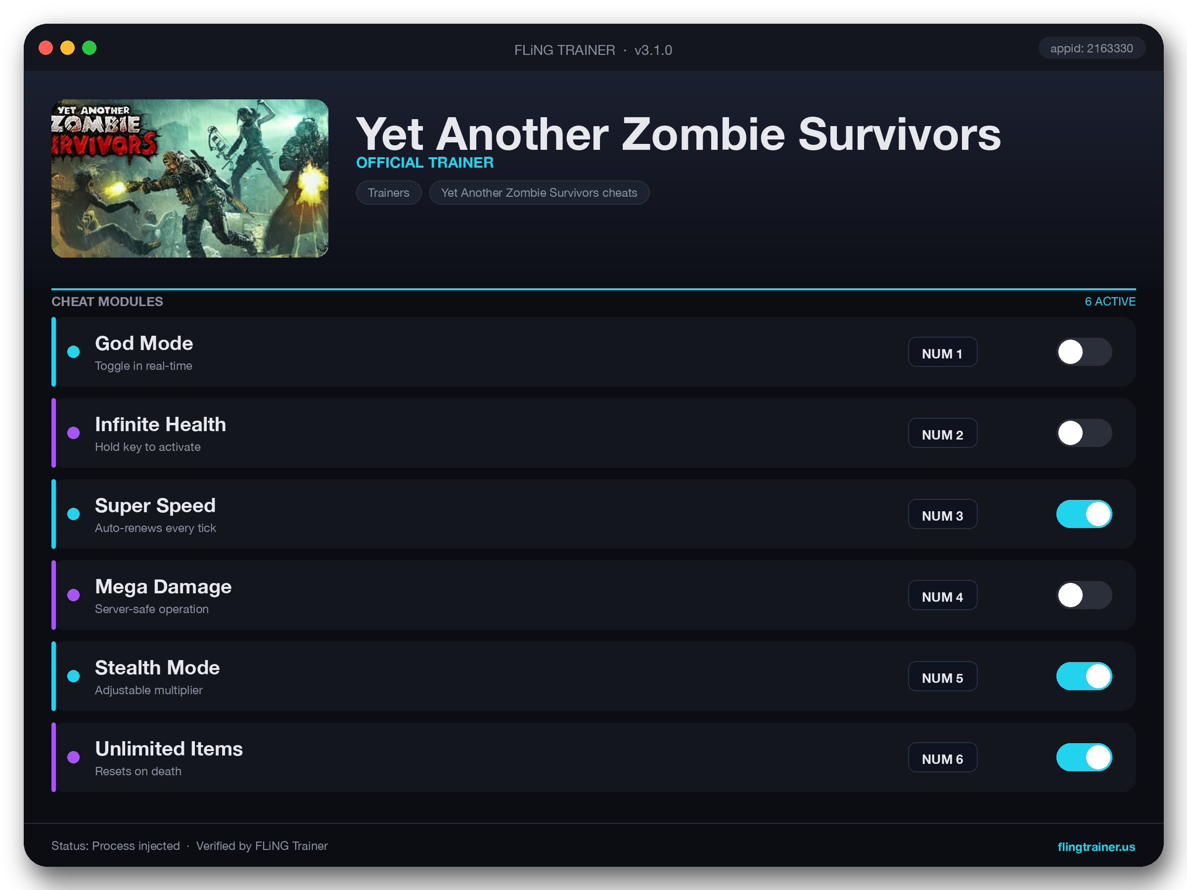 Yet Another Zombie Survivors Trainer interface