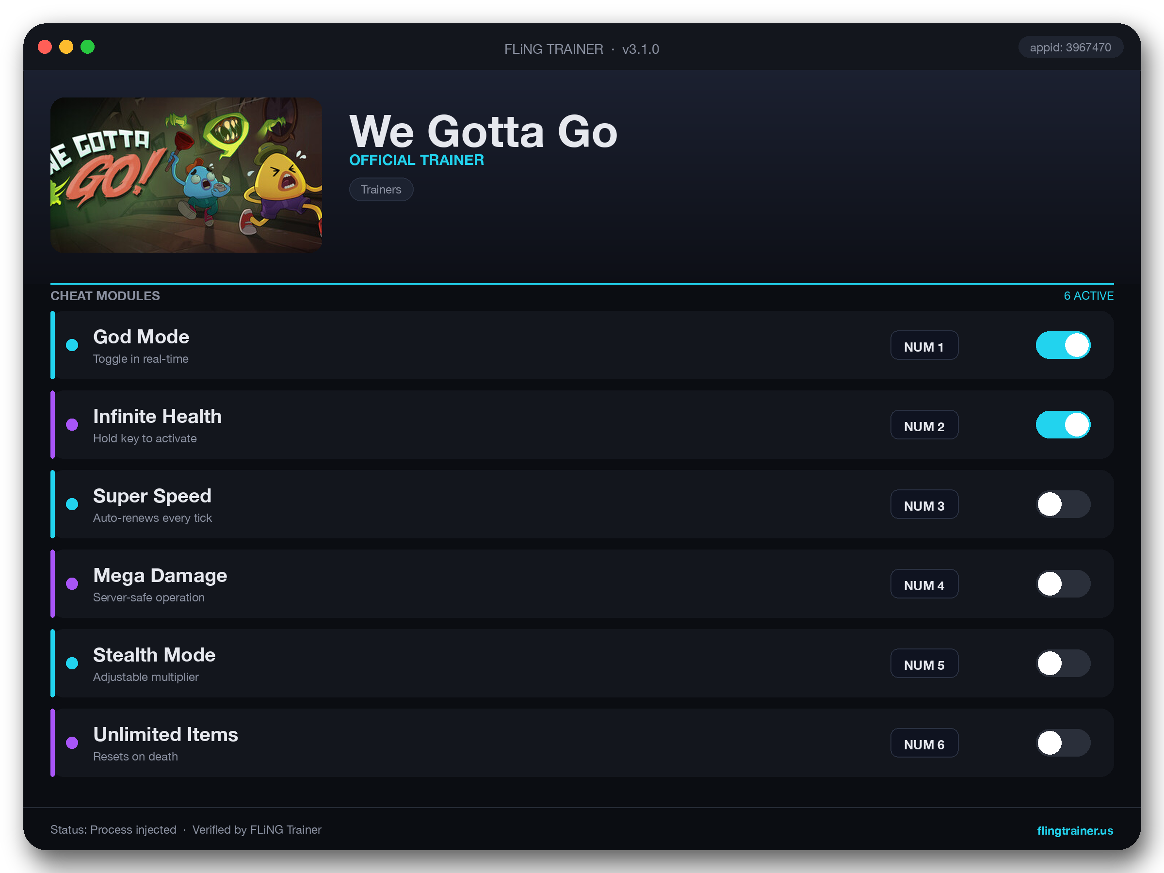We Gotta Go Trainer interface