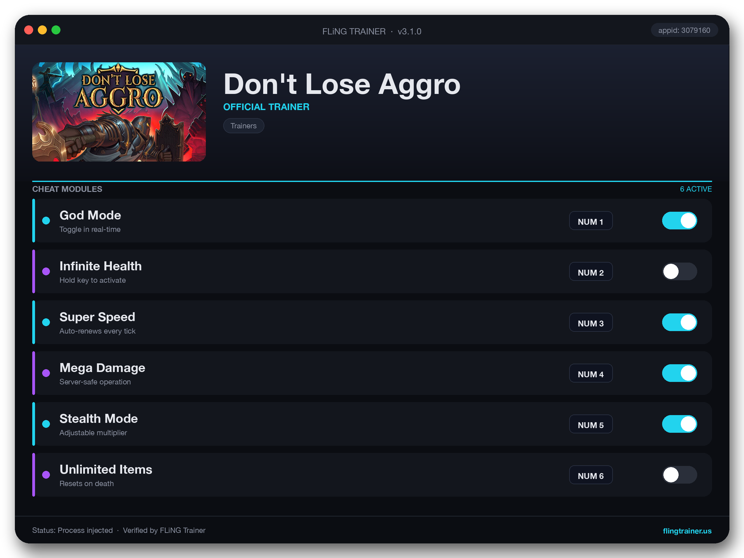 Don't Lose Aggro Trainer interface