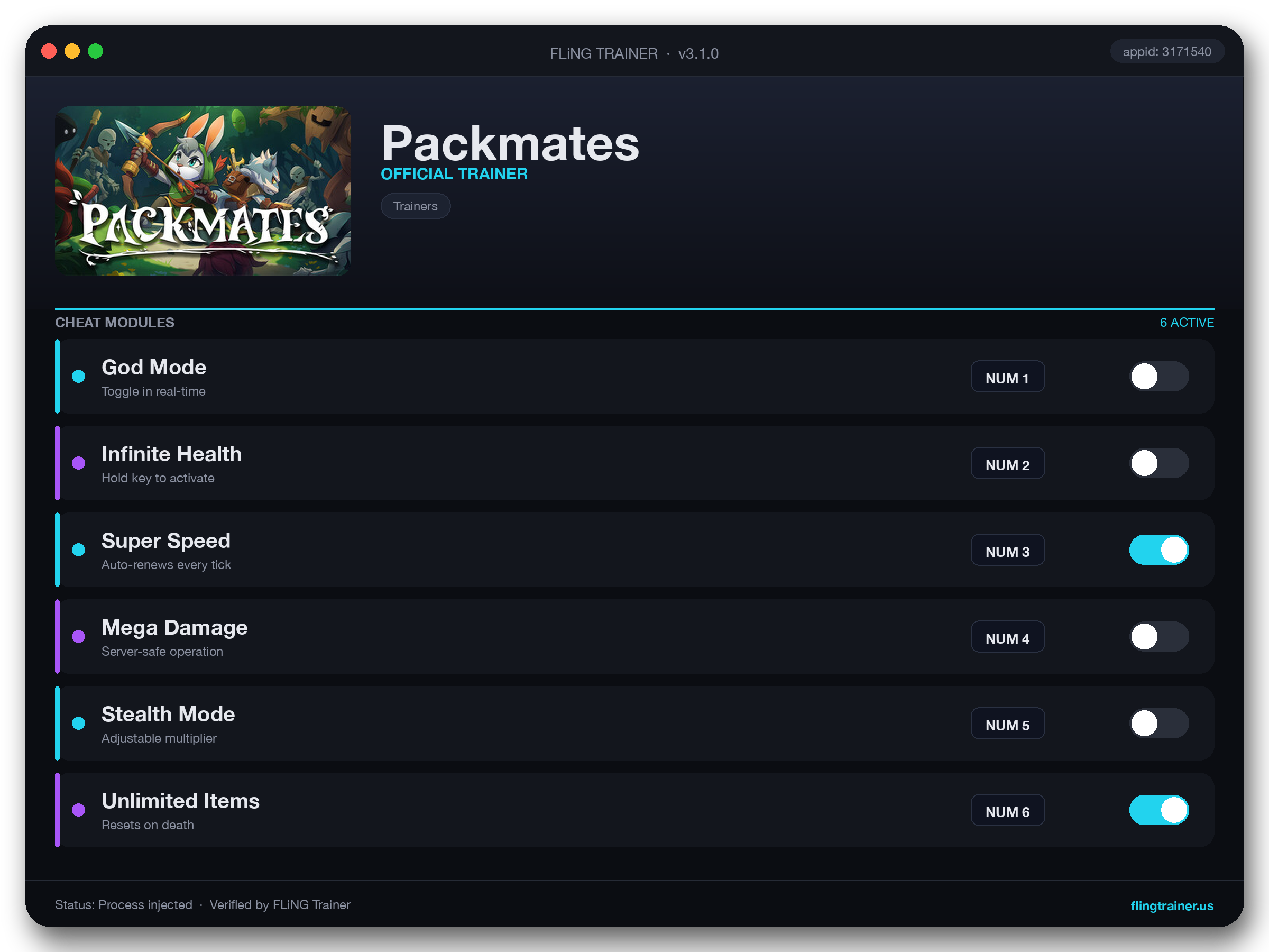 Packmates Trainer interface