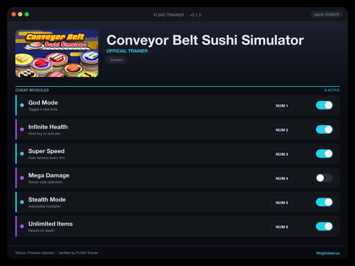 Conveyor Belt Sushi Simulator Trainer interface