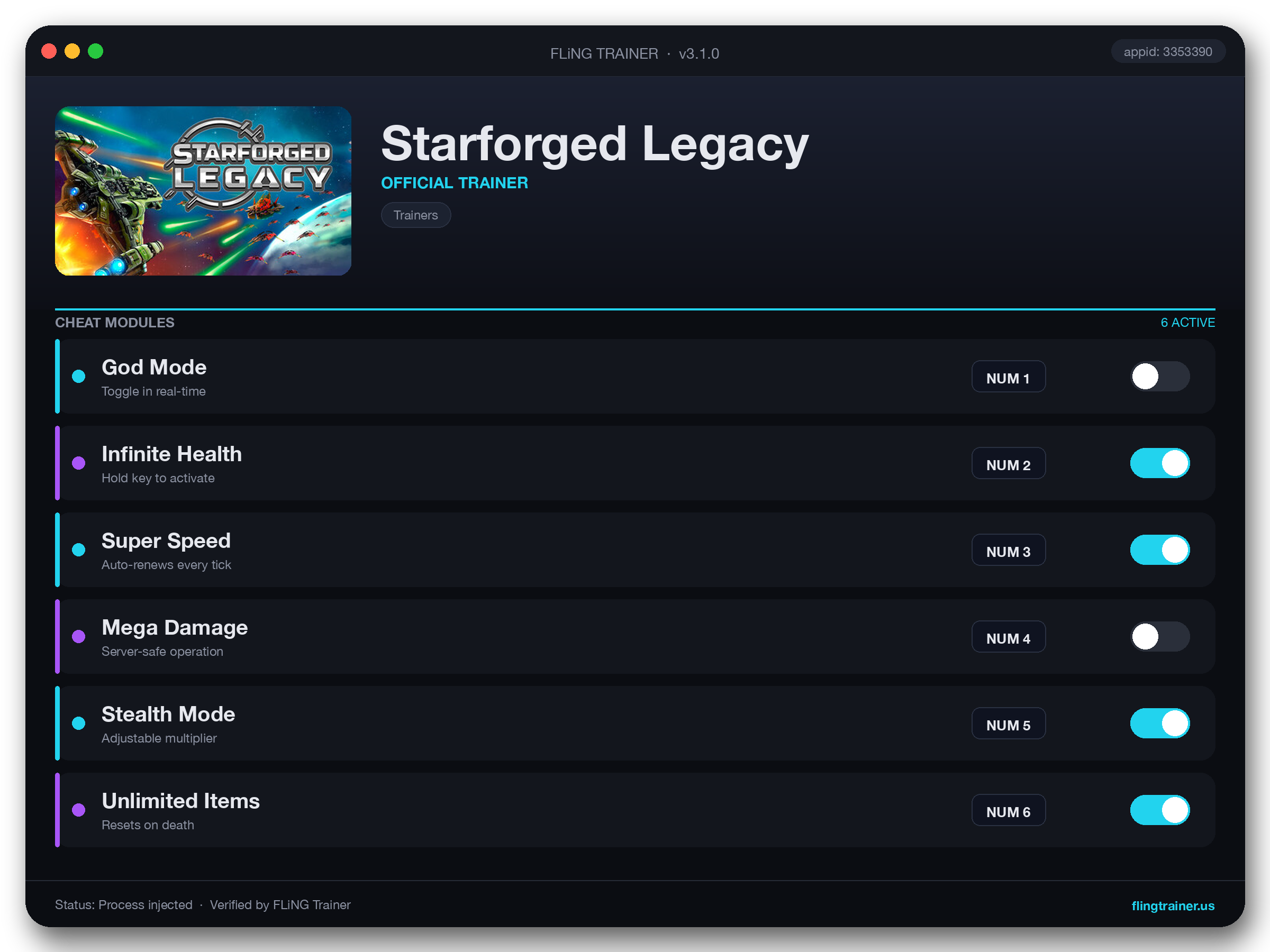 Starforged Legacy Trainer interface