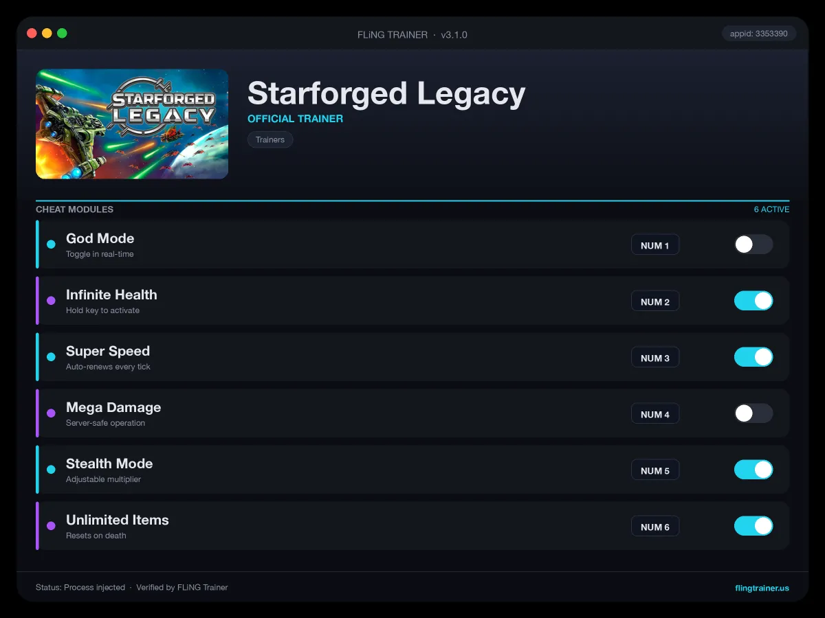 Starforged Legacy Trainer interface