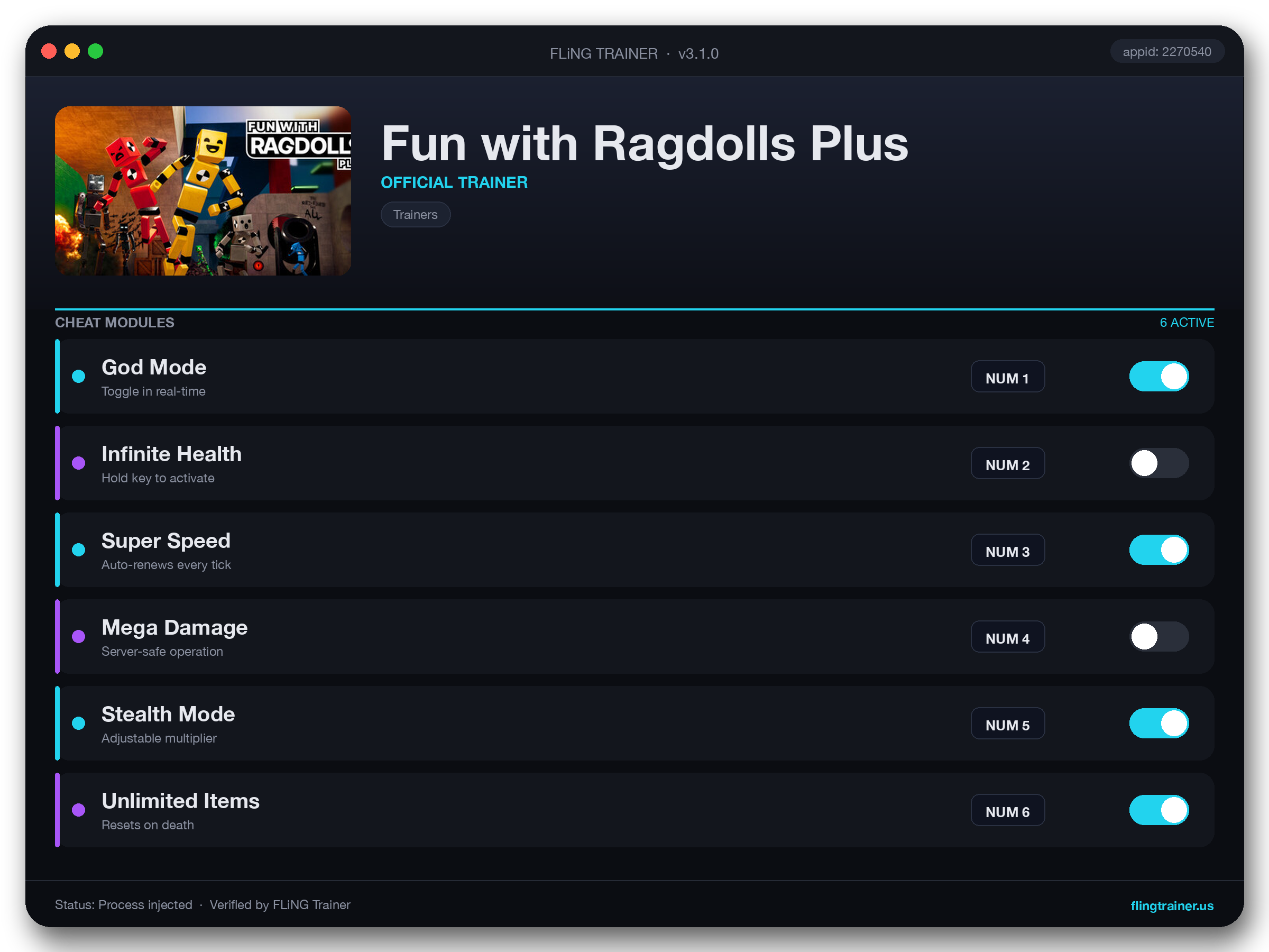 Fun with Ragdolls Plus Trainer interface
