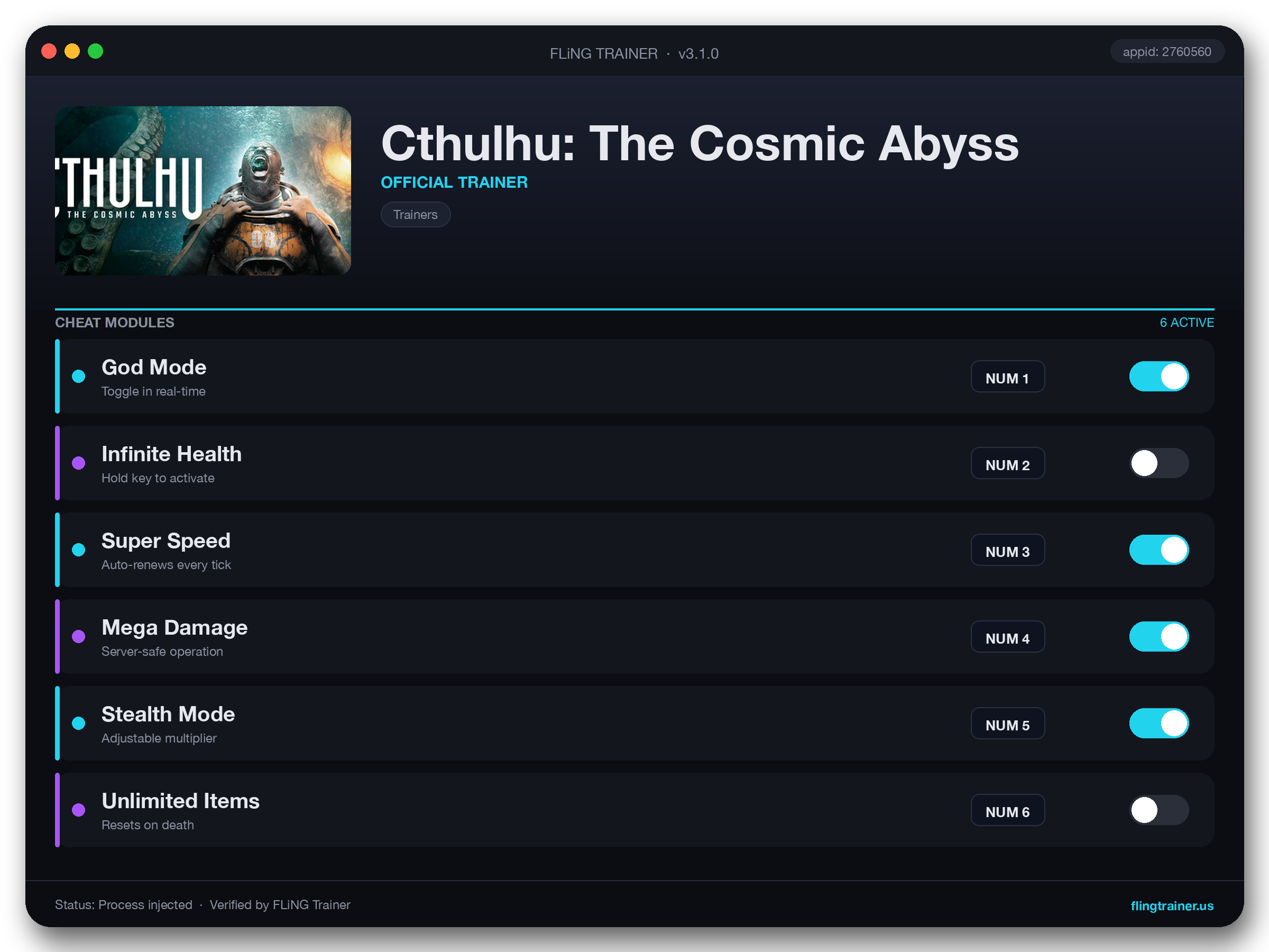 Cthulhu: The Cosmic Abyss Trainer interface