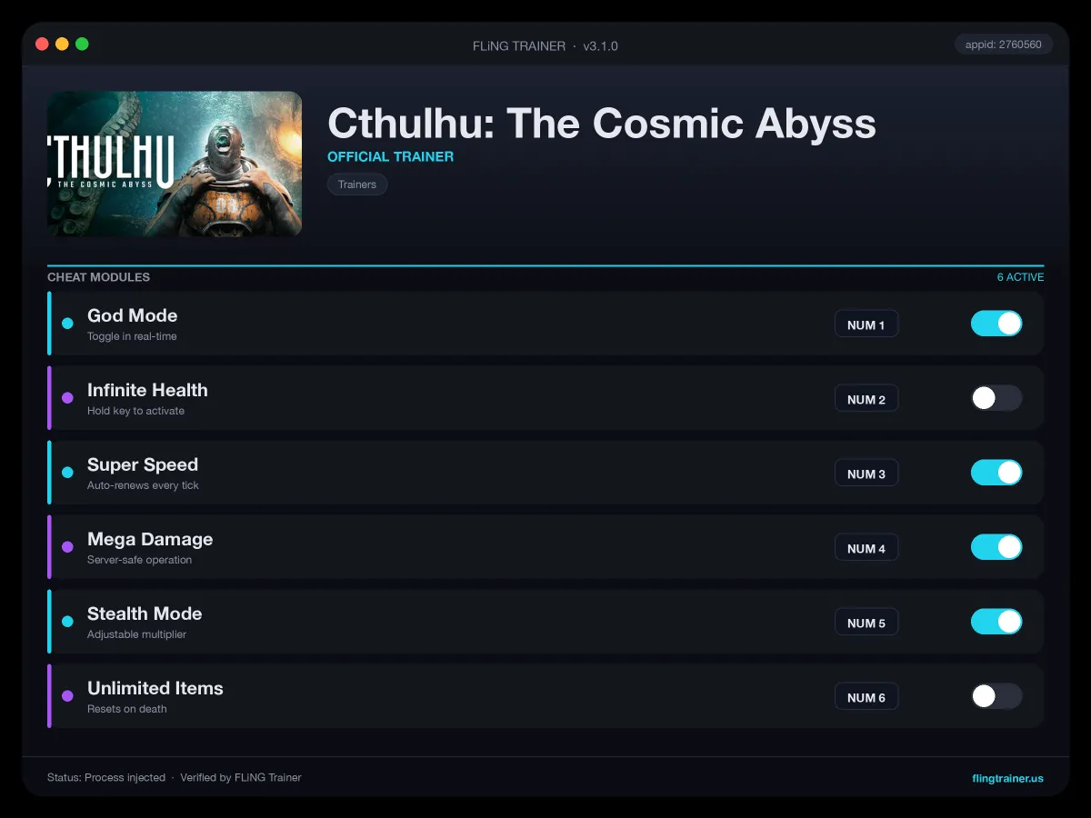 Cthulhu: The Cosmic Abyss Trainer interface
