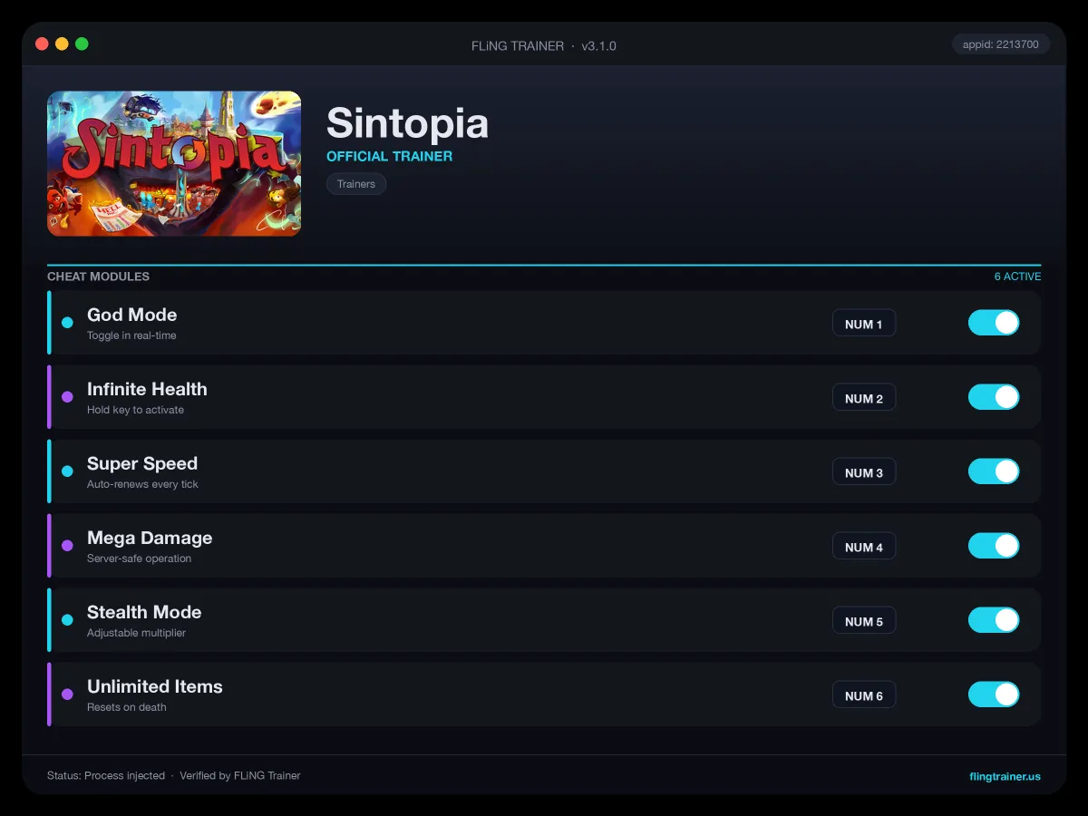 Sintopia Trainer interface