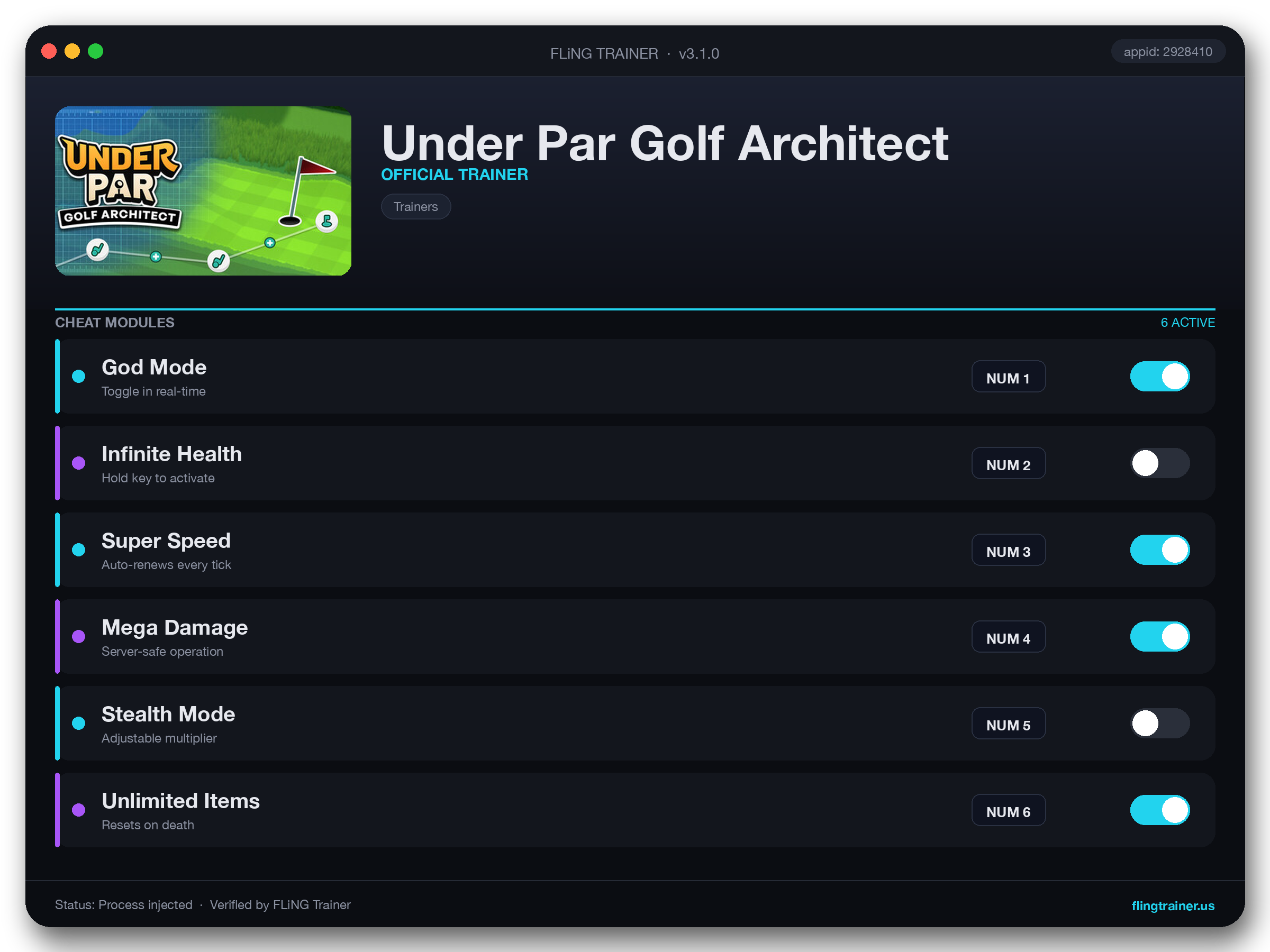 Under Par Golf Architect Trainer interface