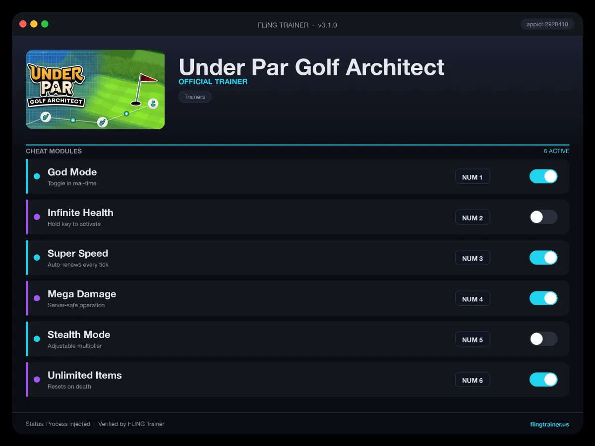 Under Par Golf Architect Trainer interface
