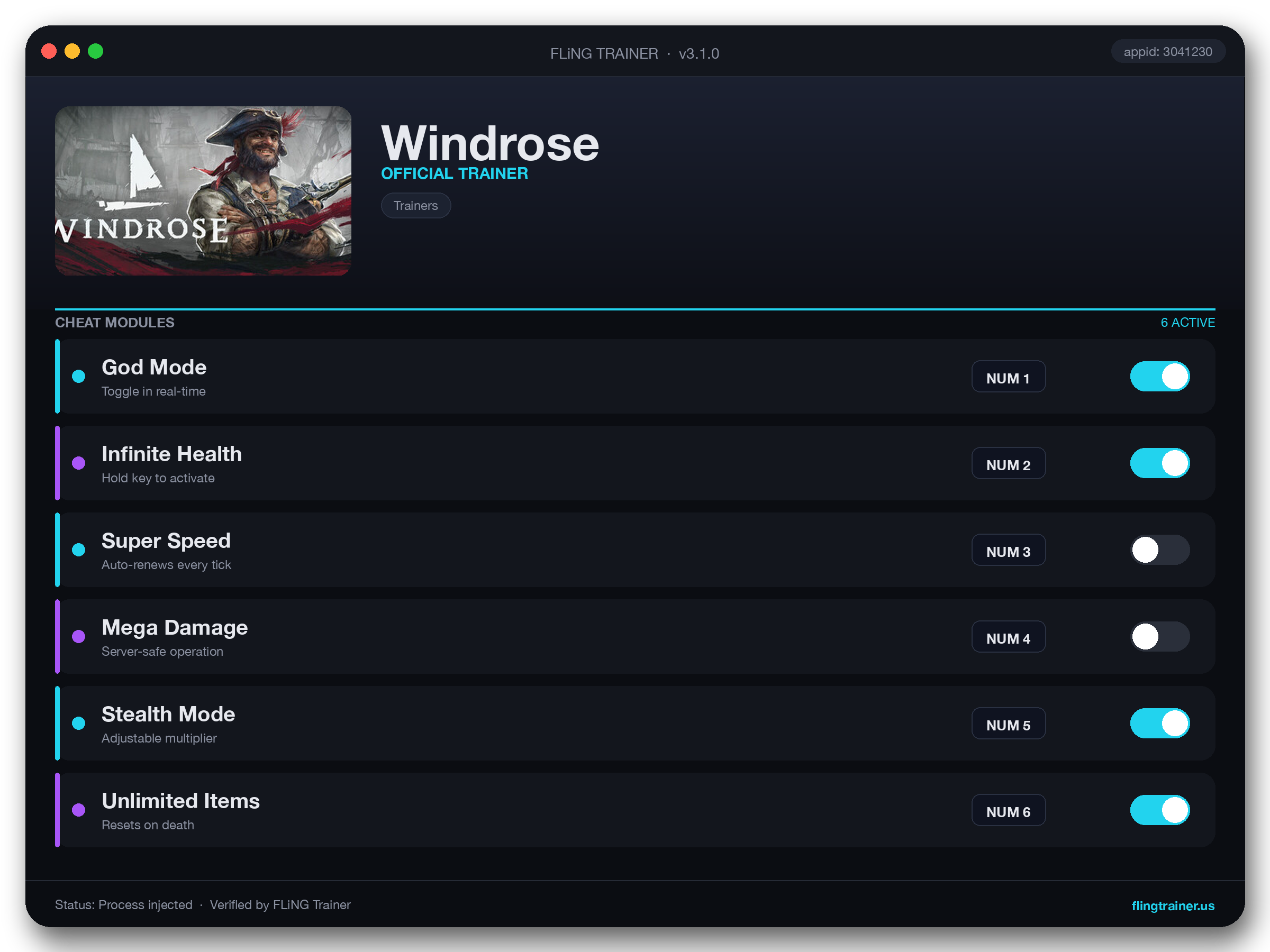 Windrose Trainer interface