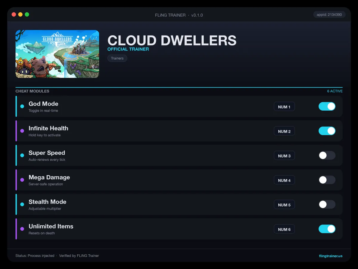 CLOUD DWELLERS Trainer interface
