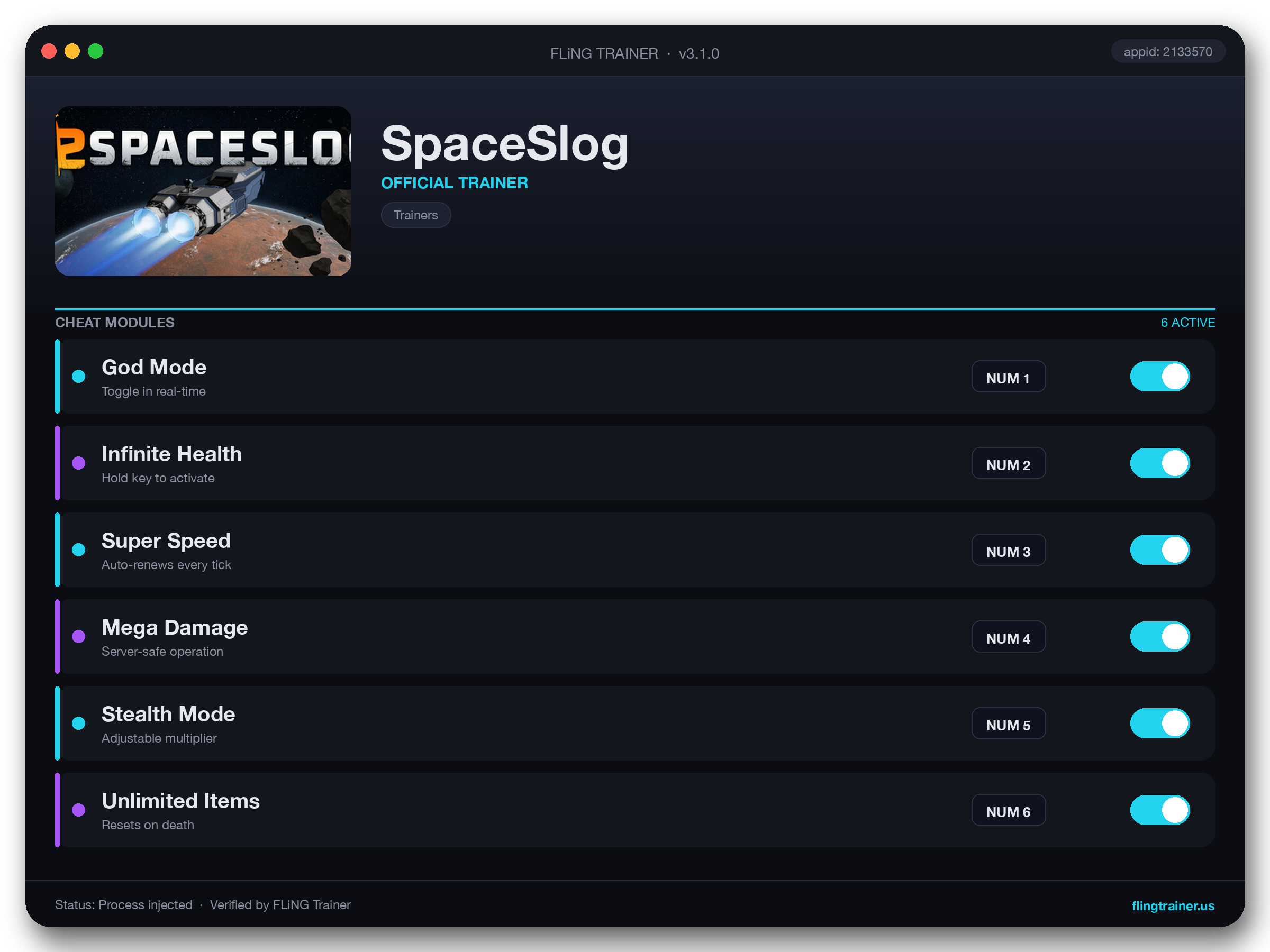 SpaceSlog Trainer interface