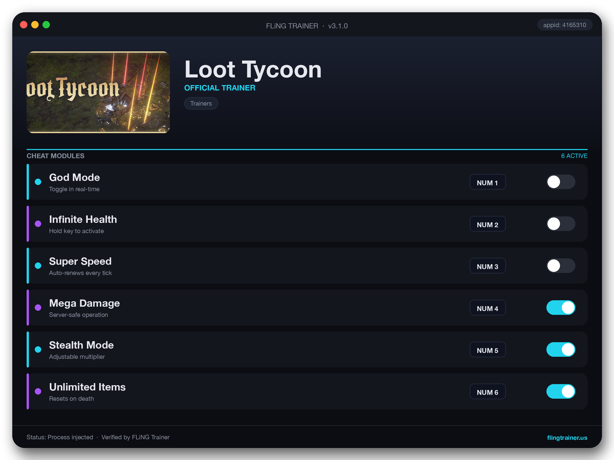 Loot Tycoon Trainer interface
