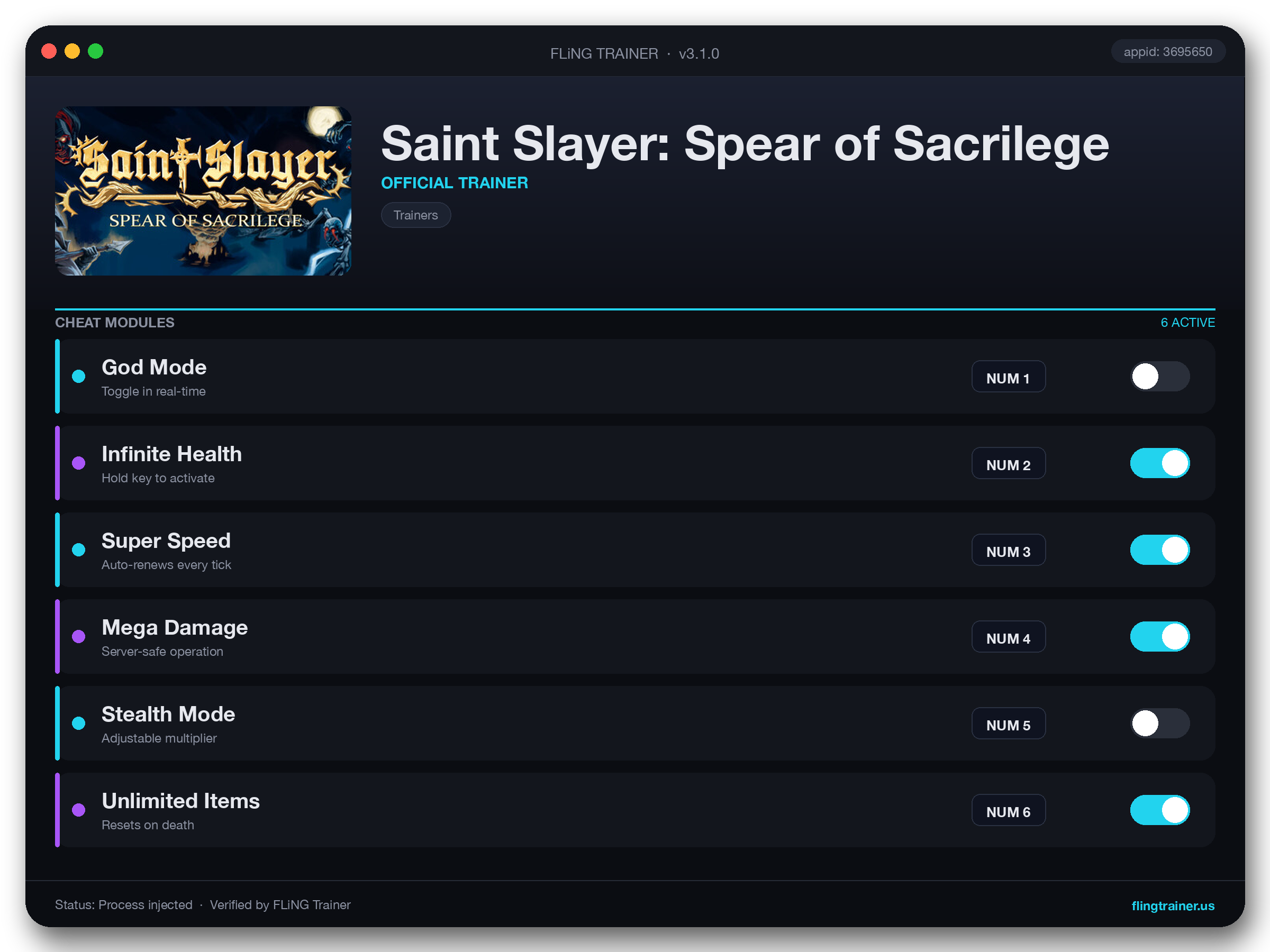 Saint Slayer: Spear of Sacrilege Trainer interface